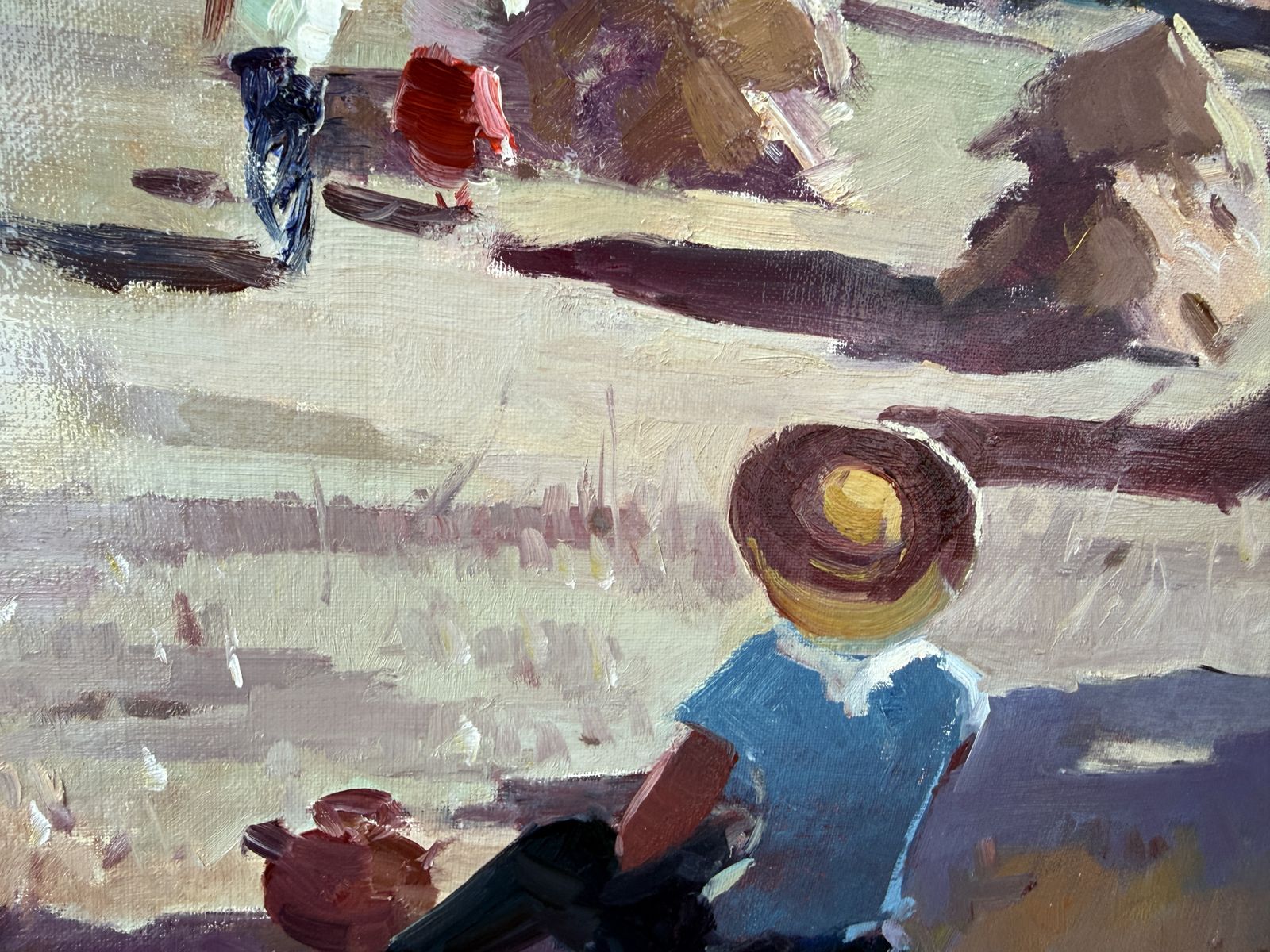 Large Catalan Harvest Landscape Painting Pyrenees Olot School Figures Oil photo vinterior