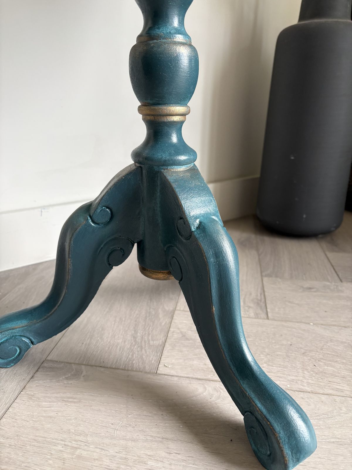 Pedestal Table, Hand Painted Teal photo Furniture