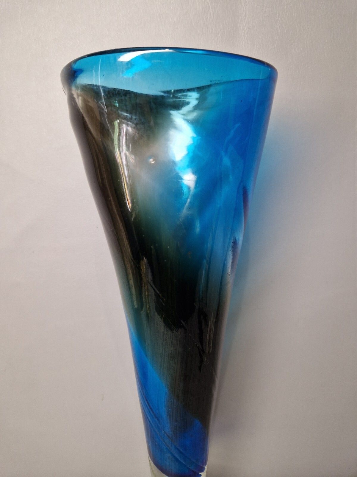 Tall Blue Swirl Art Glass Trumpet Vase Murano With Sticker Retro Glass photo furniture
