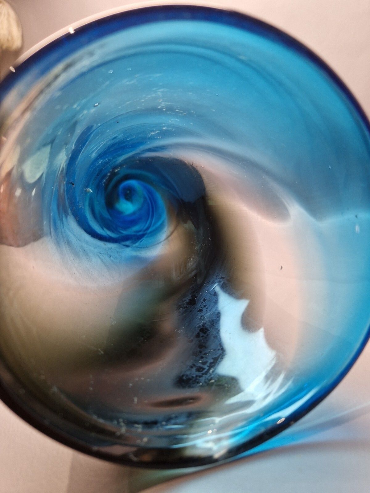 Tall Blue Swirl Art Glass Trumpet Vase Murano With Sticker Retro Glass photo vintage