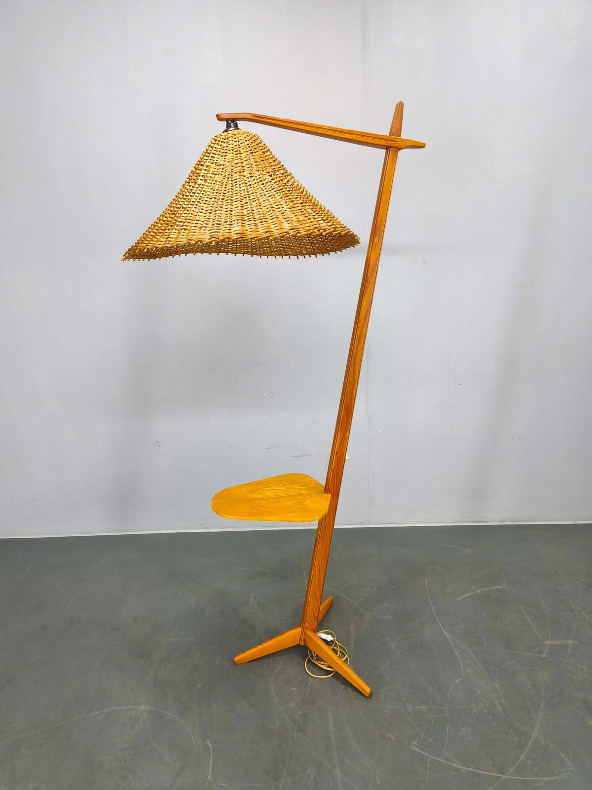 Mid Century Floor Lamp With Rattan Shade, Czechoslovakia, 1960s photo 1014.0
