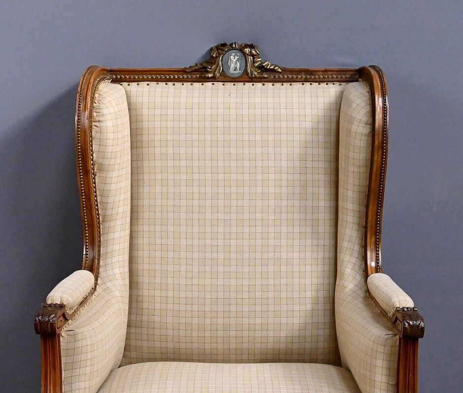 Bergère Armchair With Walnut Ears, Louis XVI Style – Late 19th Century photo Furniture