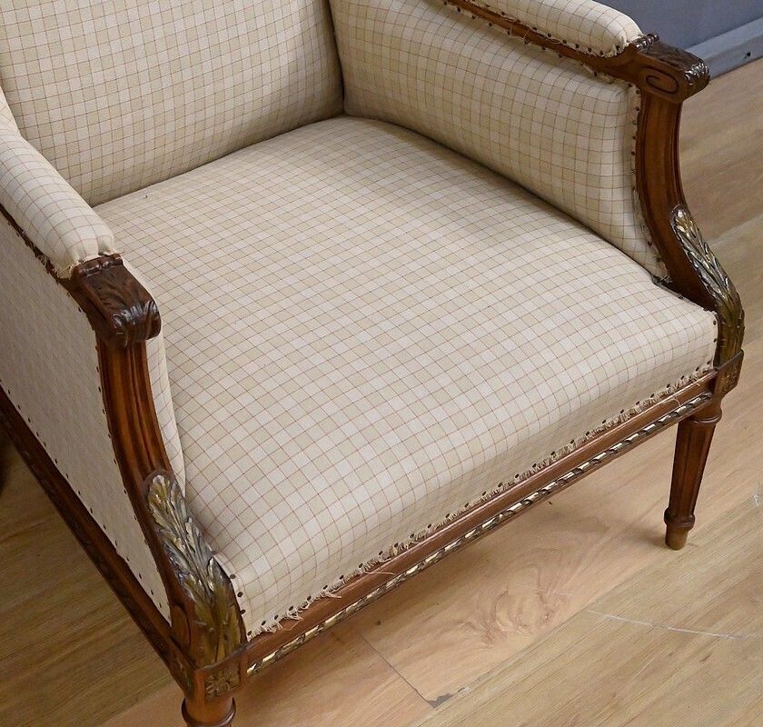 photo for sale Bergère Armchair With Walnut Ears, Louis XVI Style – Late 19th Century