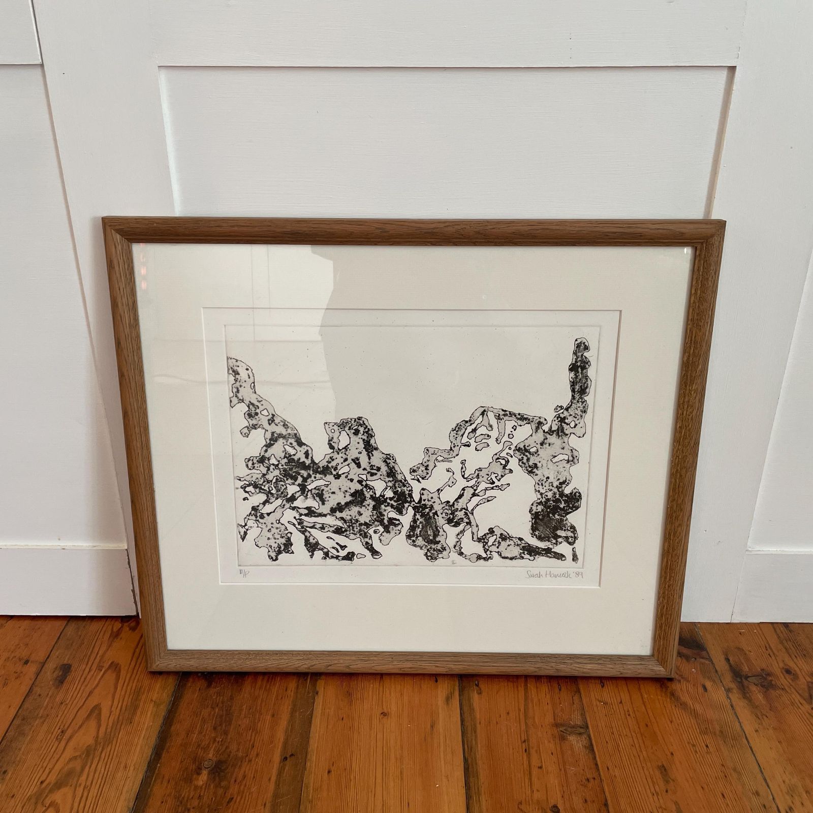 Abstract Black White Print Signed 1989 A/P Wooden Frame Original Artwork Picture Large Wall Art Contemporary Modern Style