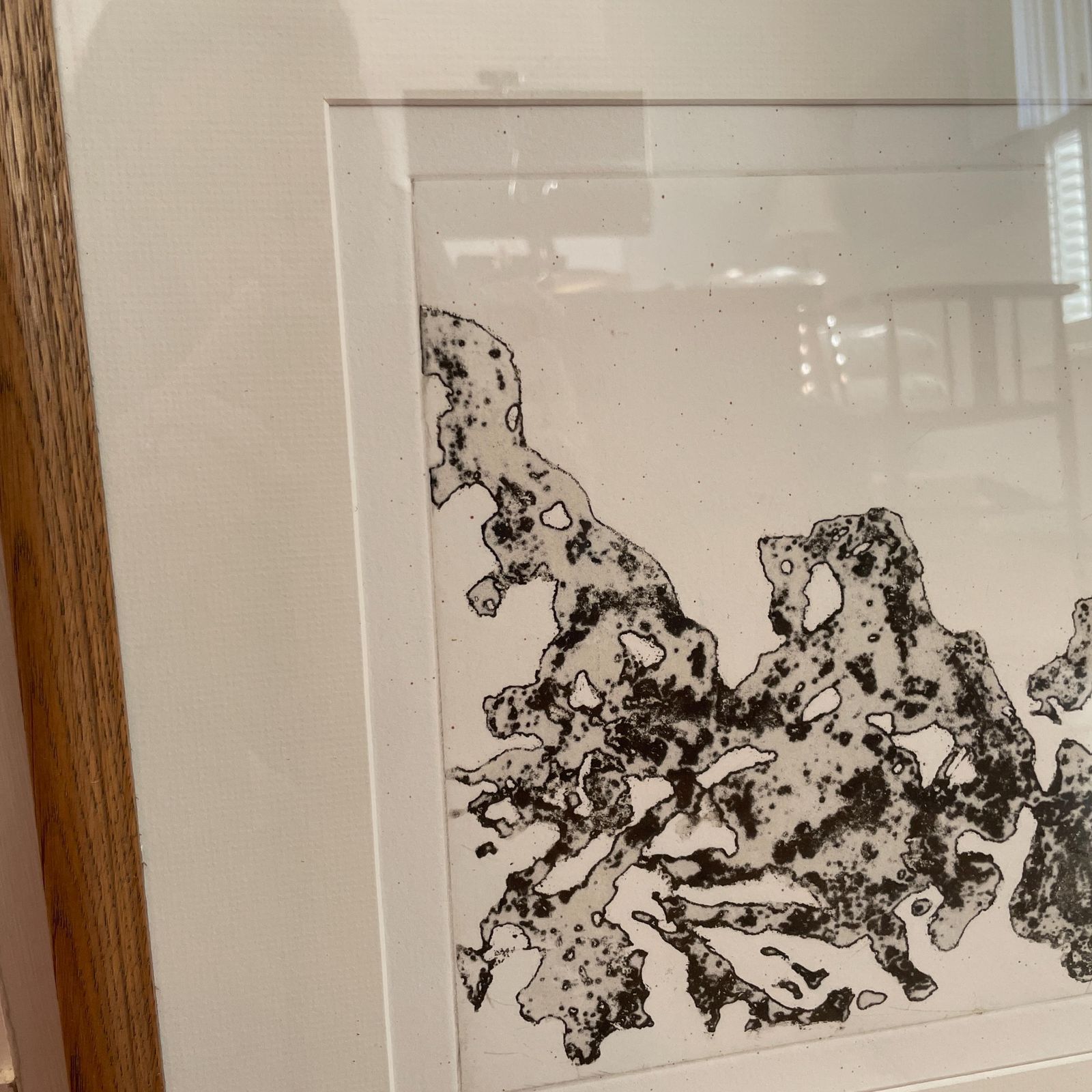 Abstract Black White Print Signed 1989 A/P Wooden Frame Original Artwork Picture Large Wall Art Contemporary Modern Style photo Art