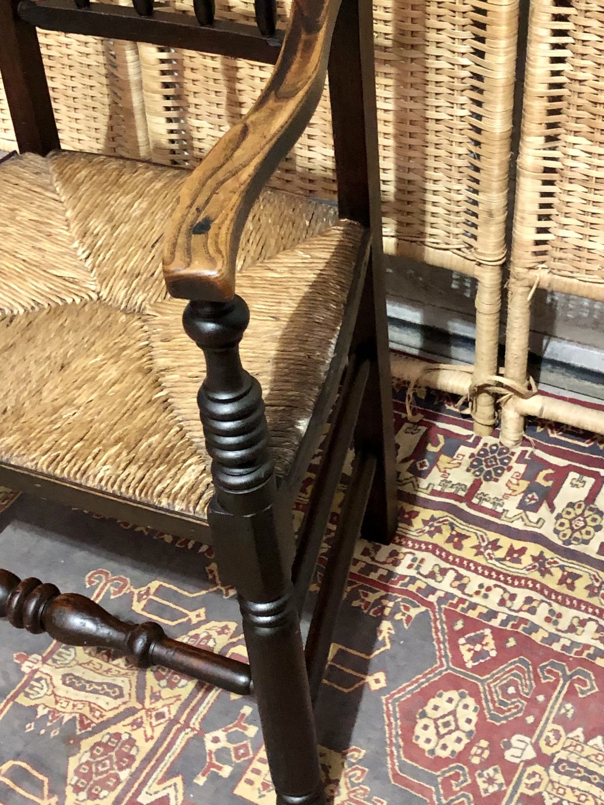 189.0 Handsome Antique Elm Carver Or Desk Chair photo