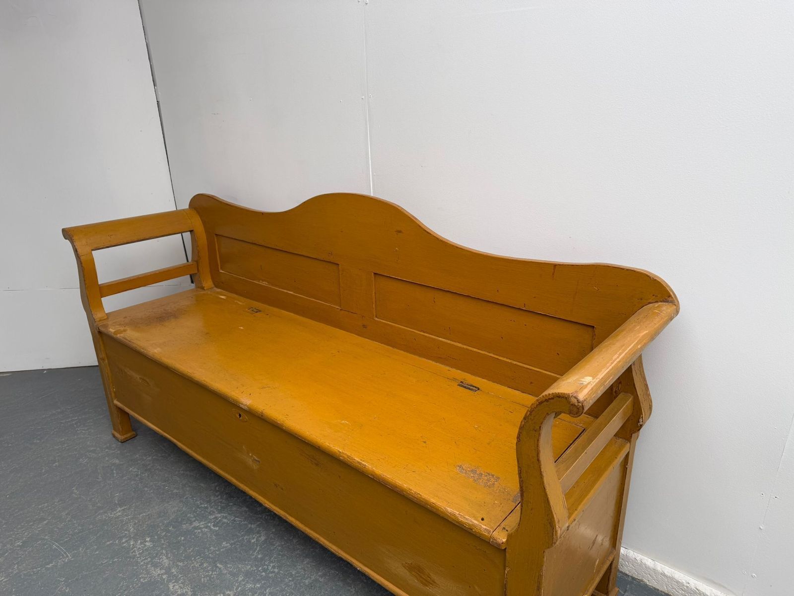 A Lovely Originally Painted Hungarian Pine 3 Seater Victorian Bench photo furniture