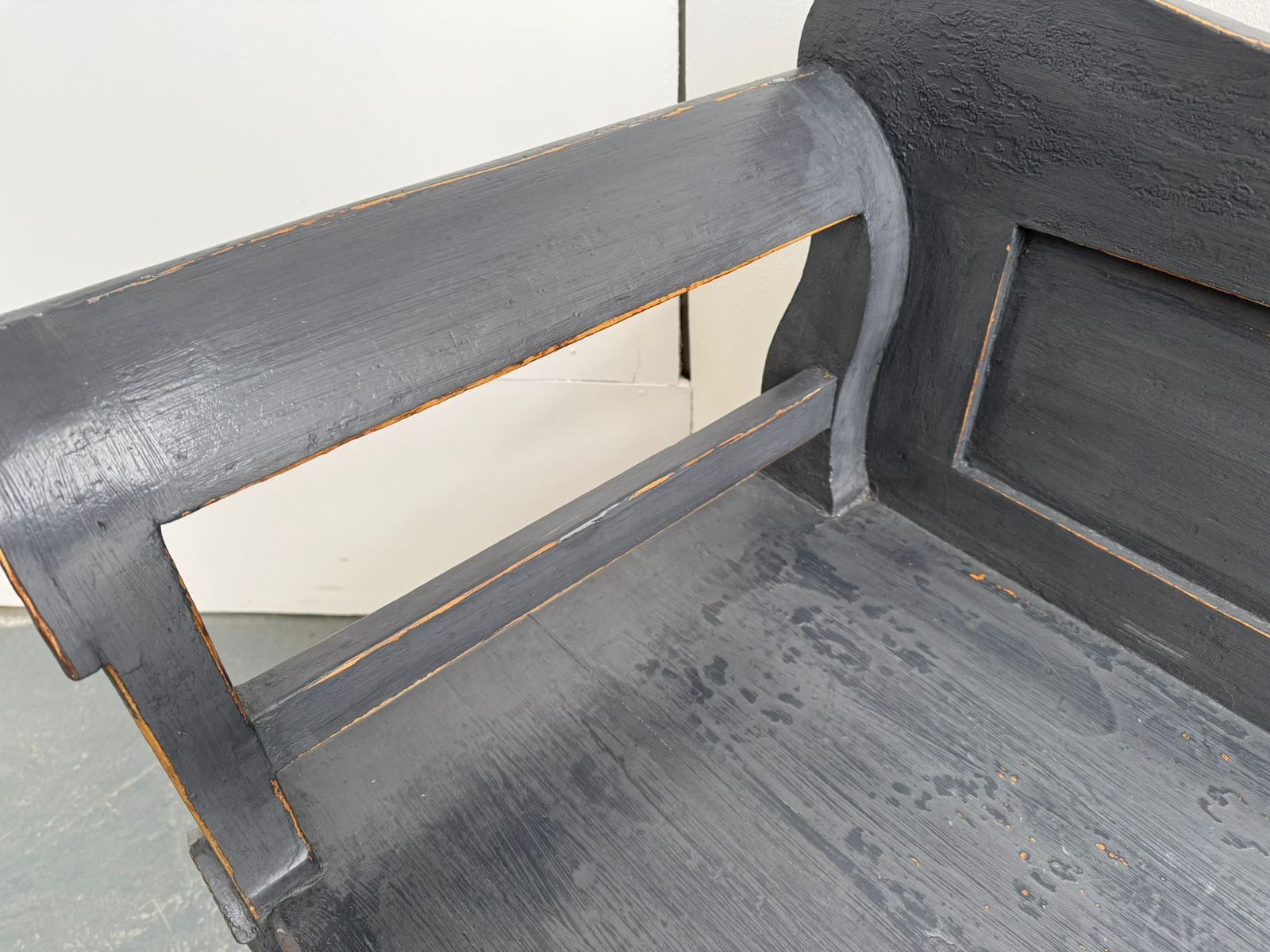 A Lovely Genuine Antique Pine Hungarian Painted Grey Bench photo 795.0