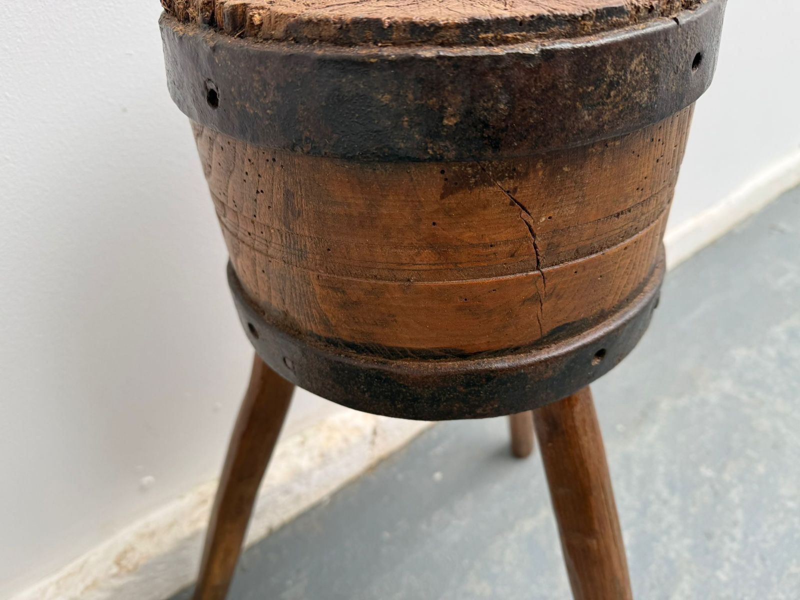 A Stunning Original Hungarian Circular Tripod Hardwood Butchers Block photo Furniture