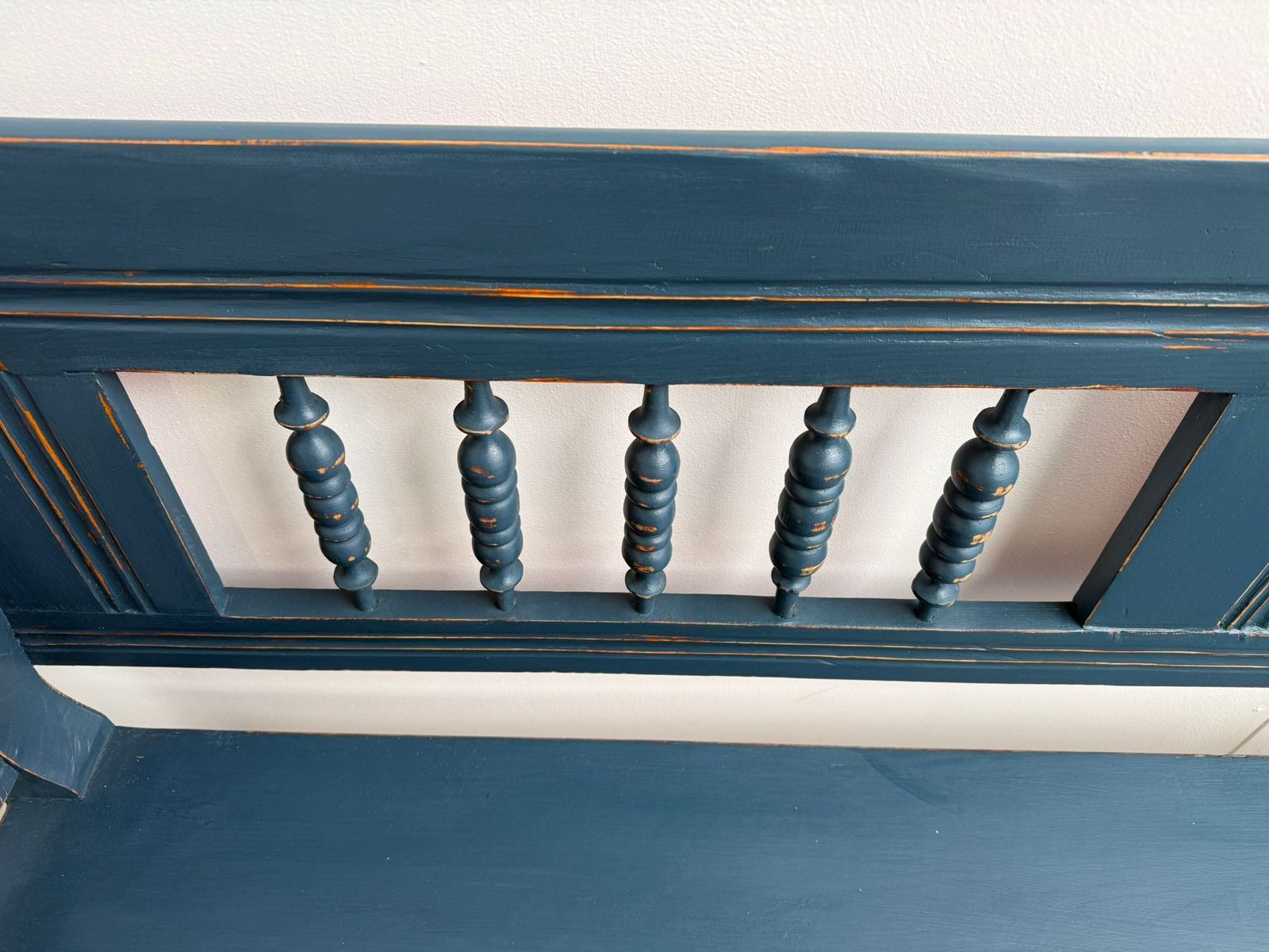 An Amazing Painted Blue Early Victorian Original Hungarian 3 Seater Bench photo Furniture