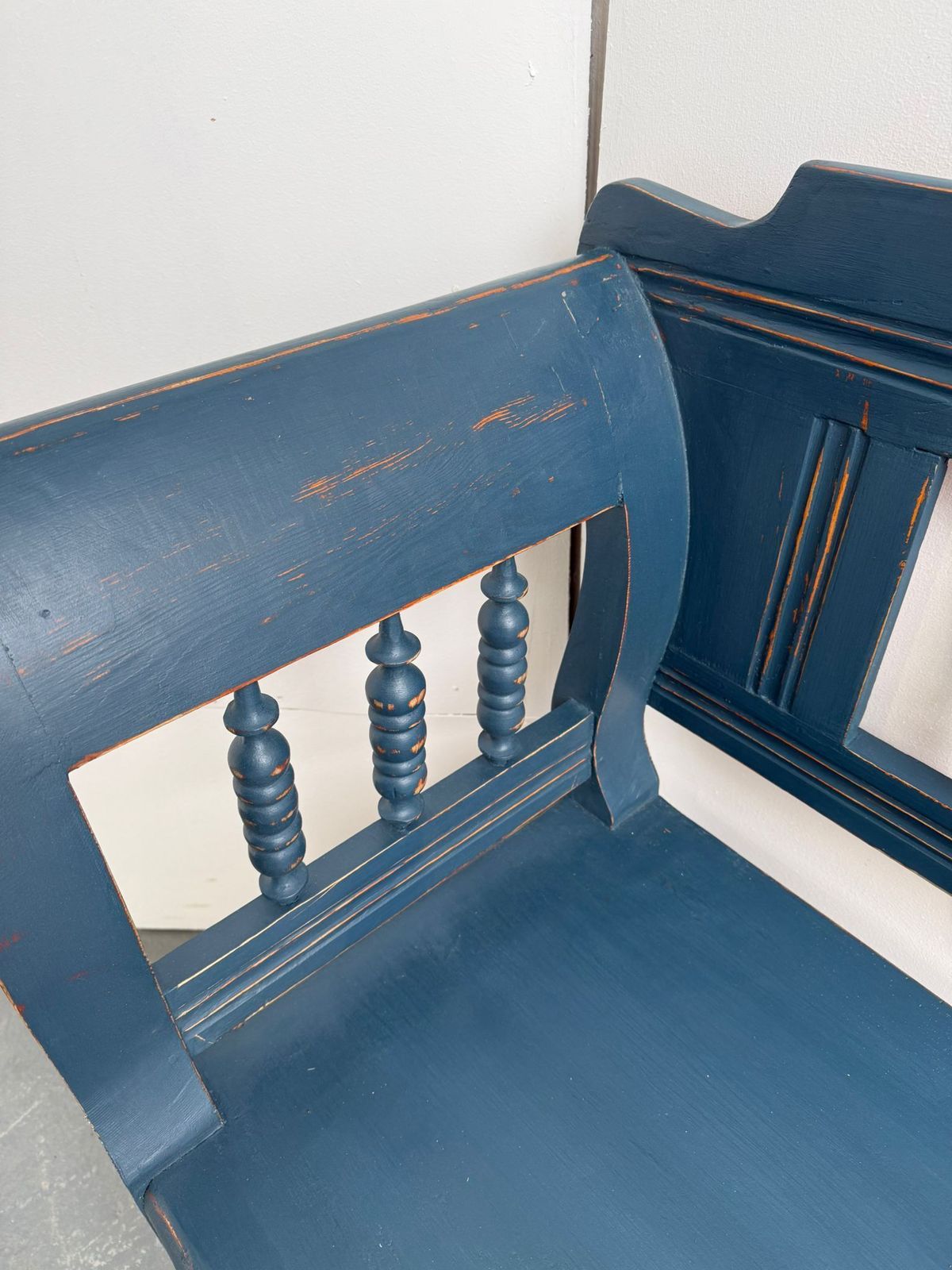An Amazing Painted Blue Early Victorian Original Hungarian 3 Seater Bench photo 795.0