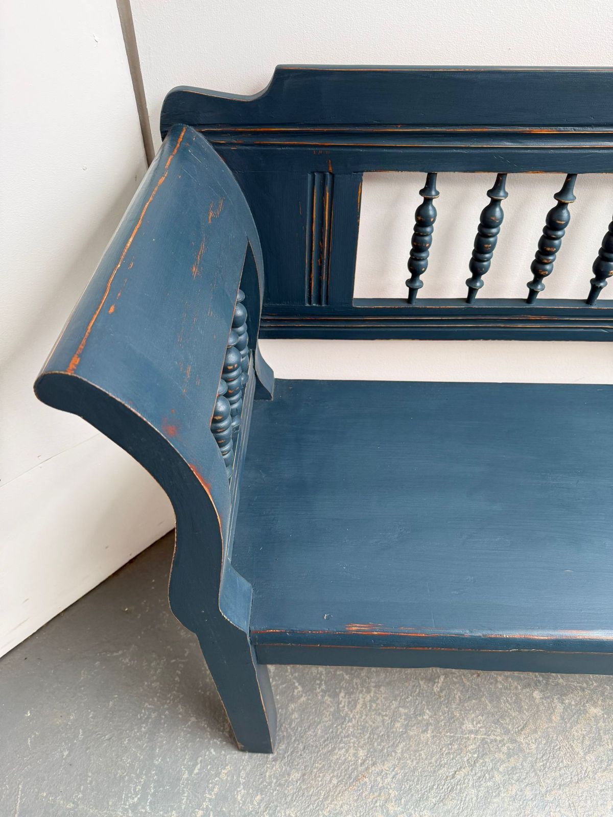An Amazing Painted Blue Early Victorian Original Hungarian 3 Seater Bench photo vinterior