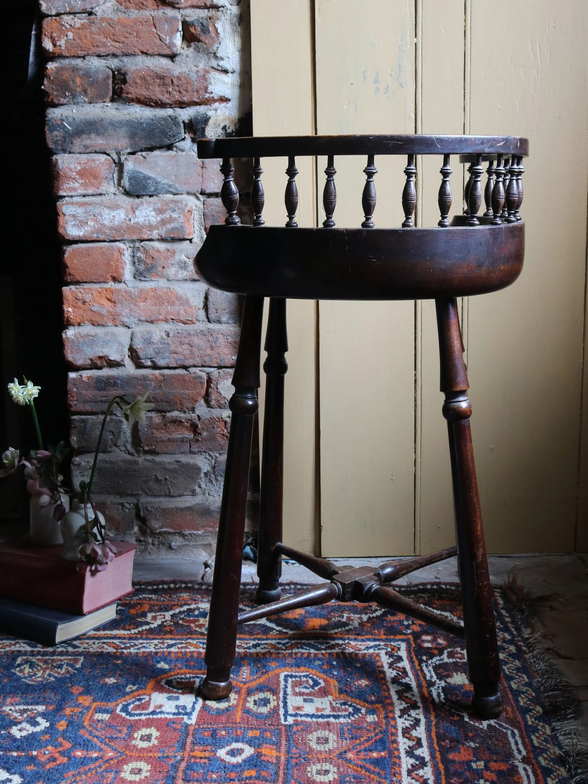 19th Century English Antique Dish Seat Stool With Spindle Gallery photo Furniture