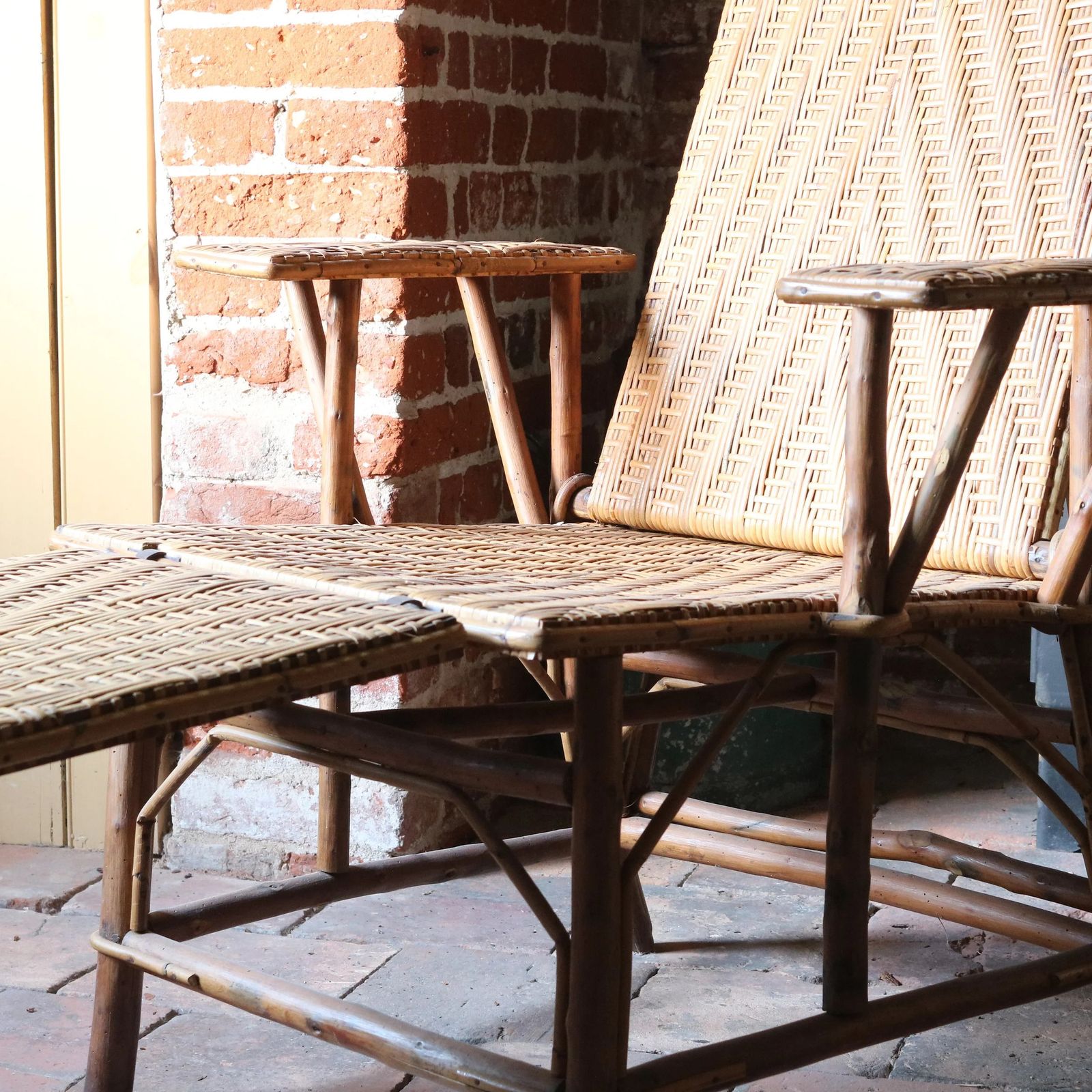 Vintage 1920s French Wicker & Bamboo Steamer Recliner Chair With Footrest photo furniture