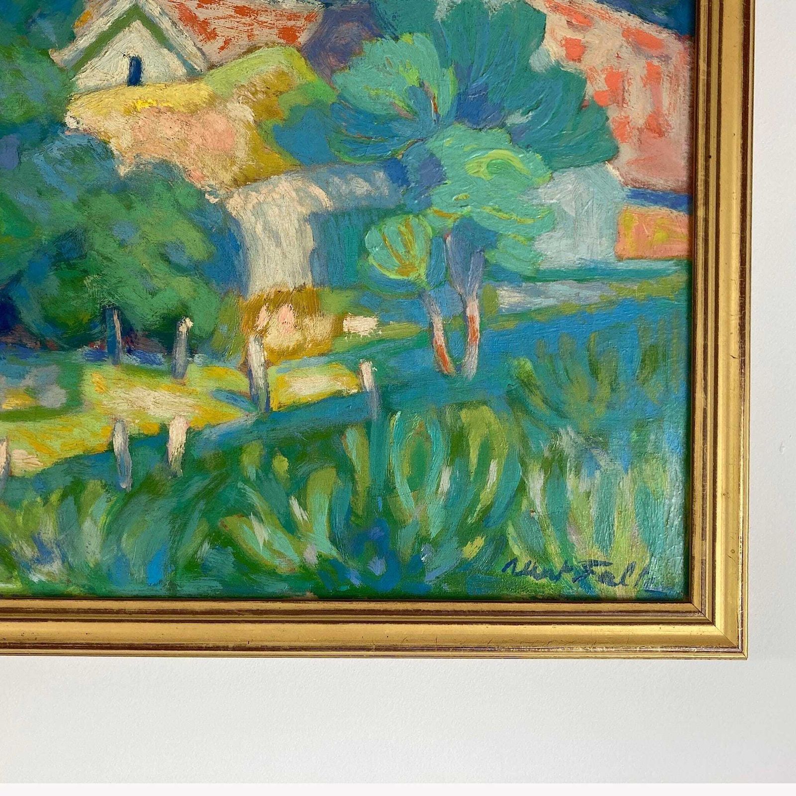 Impressionist Garden   Medium Antique Original Impressionist French Oil Painting photo vintage