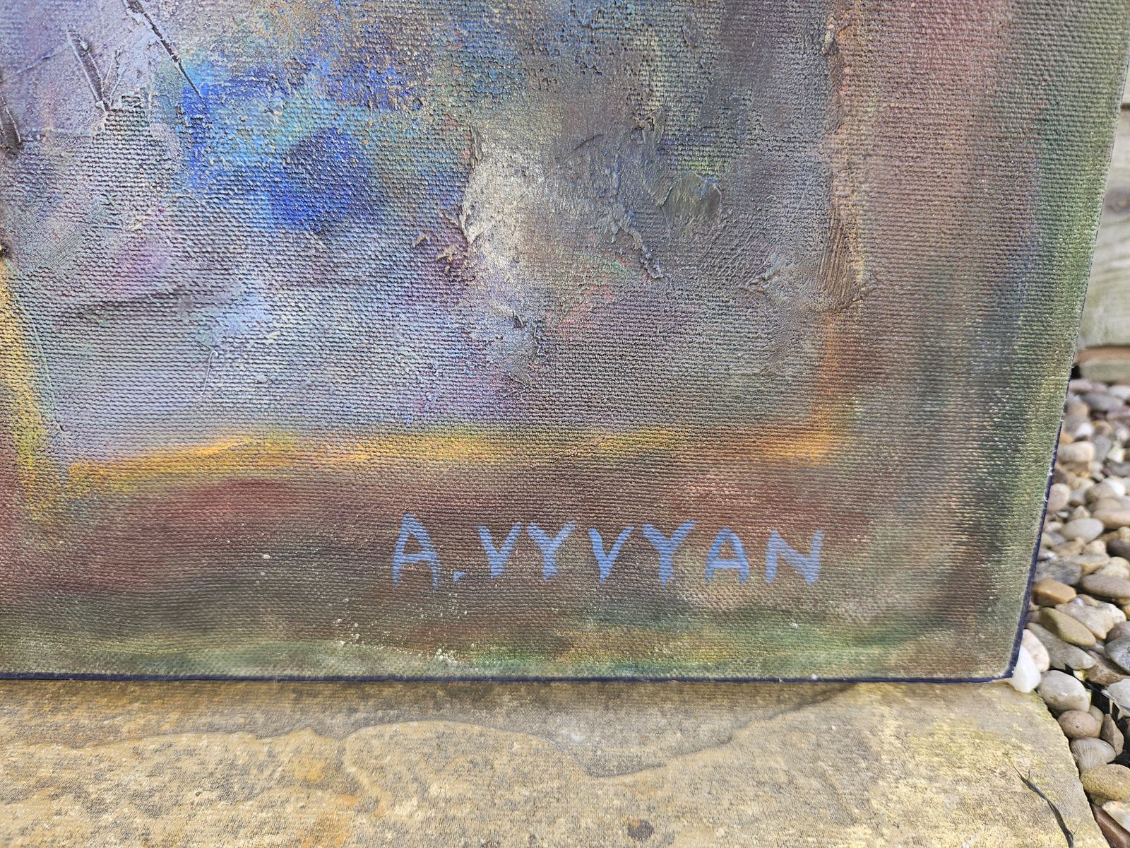 Large Abstract With Geometric Shapes Oil On Canvas Contemporary Signed A.Vyvyan photo Art