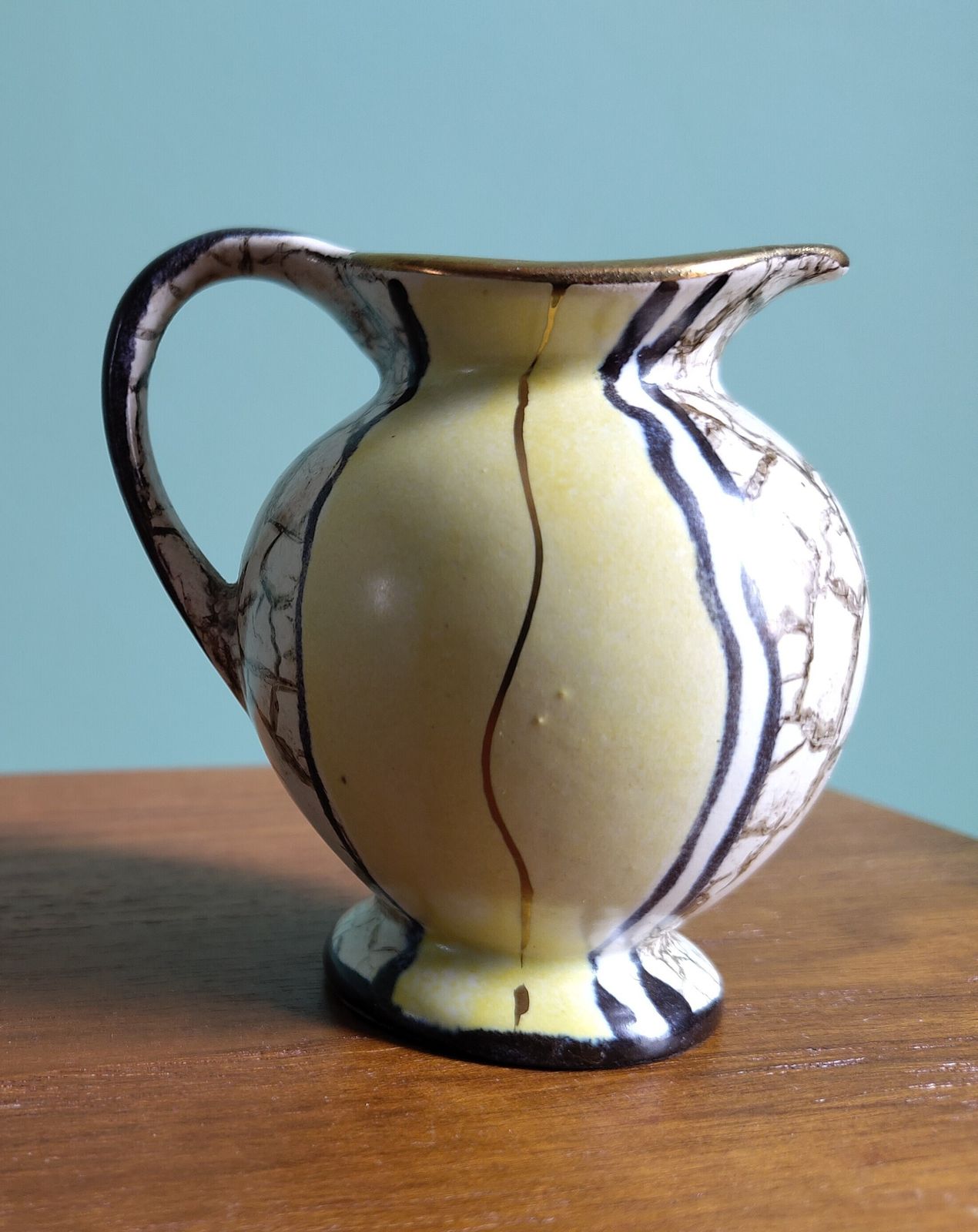 Early 20th Century German Jugendstil Miniature Jug (8 Cm) — Hand‑Decorated Panels, Gold Rim, Excellent Condition