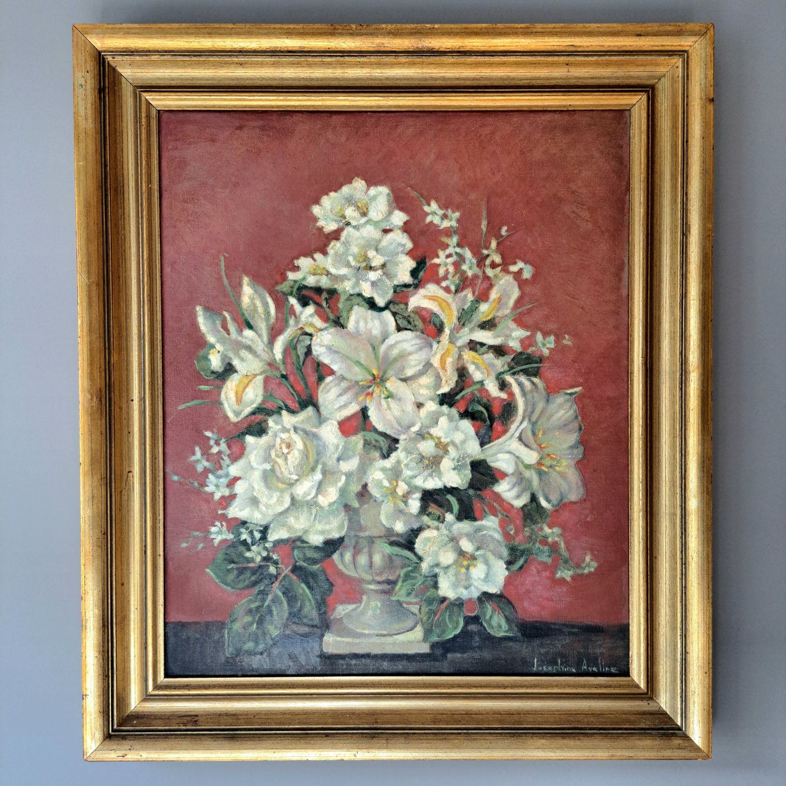Vintage Oil Painting Of Flowers | Signed Josephine Aveline | 20th Century photo for sale