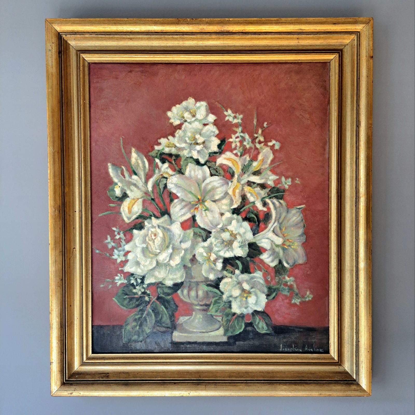 photo for sale Vintage Oil Painting Of Flowers | Signed Josephine Aveline | 20th Century