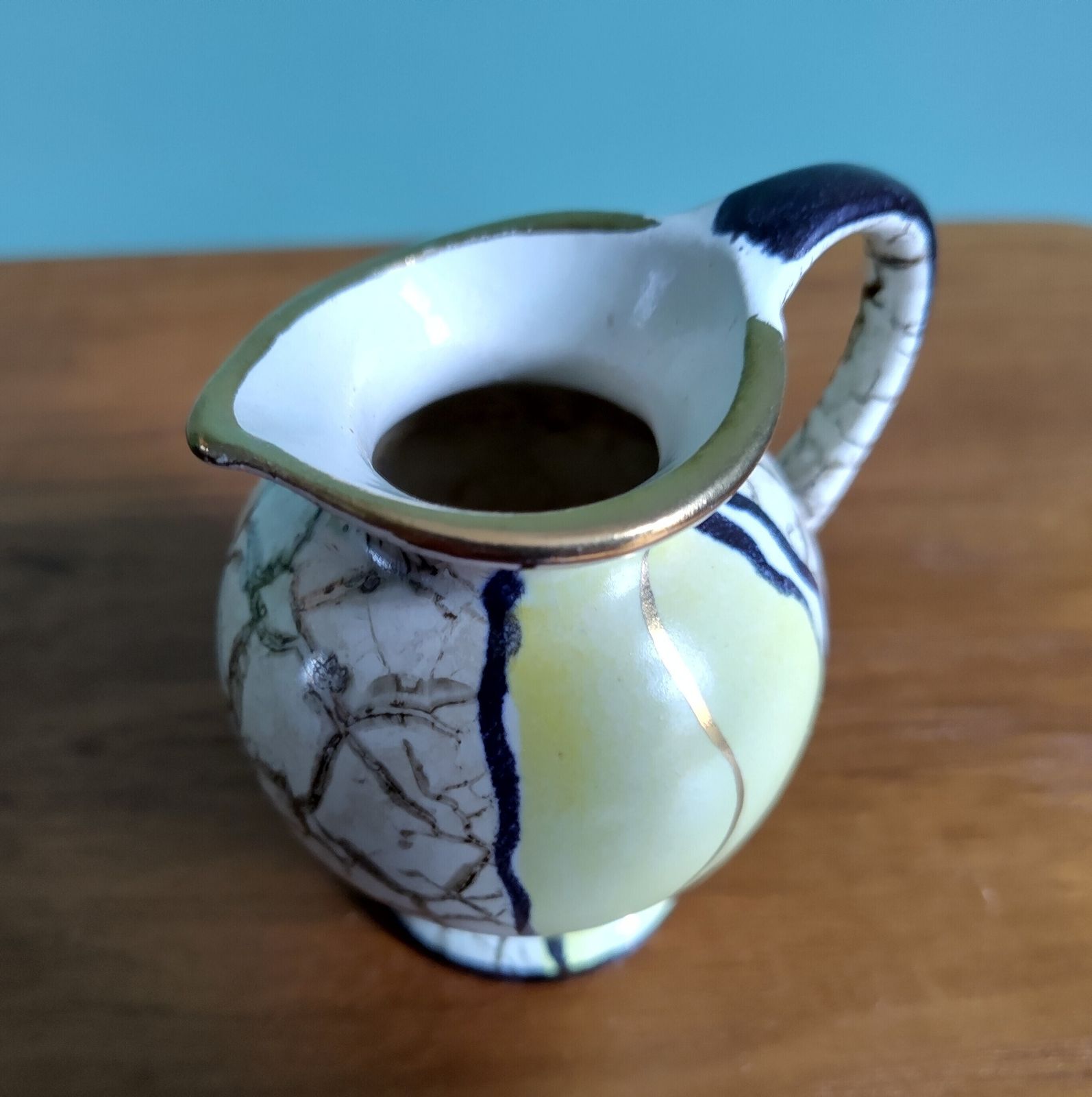 Early 20th Century German Jugendstil Miniature Jug (8 Cm) — Hand‑Decorated Panels, Gold Rim, Excellent Condition photo vintage