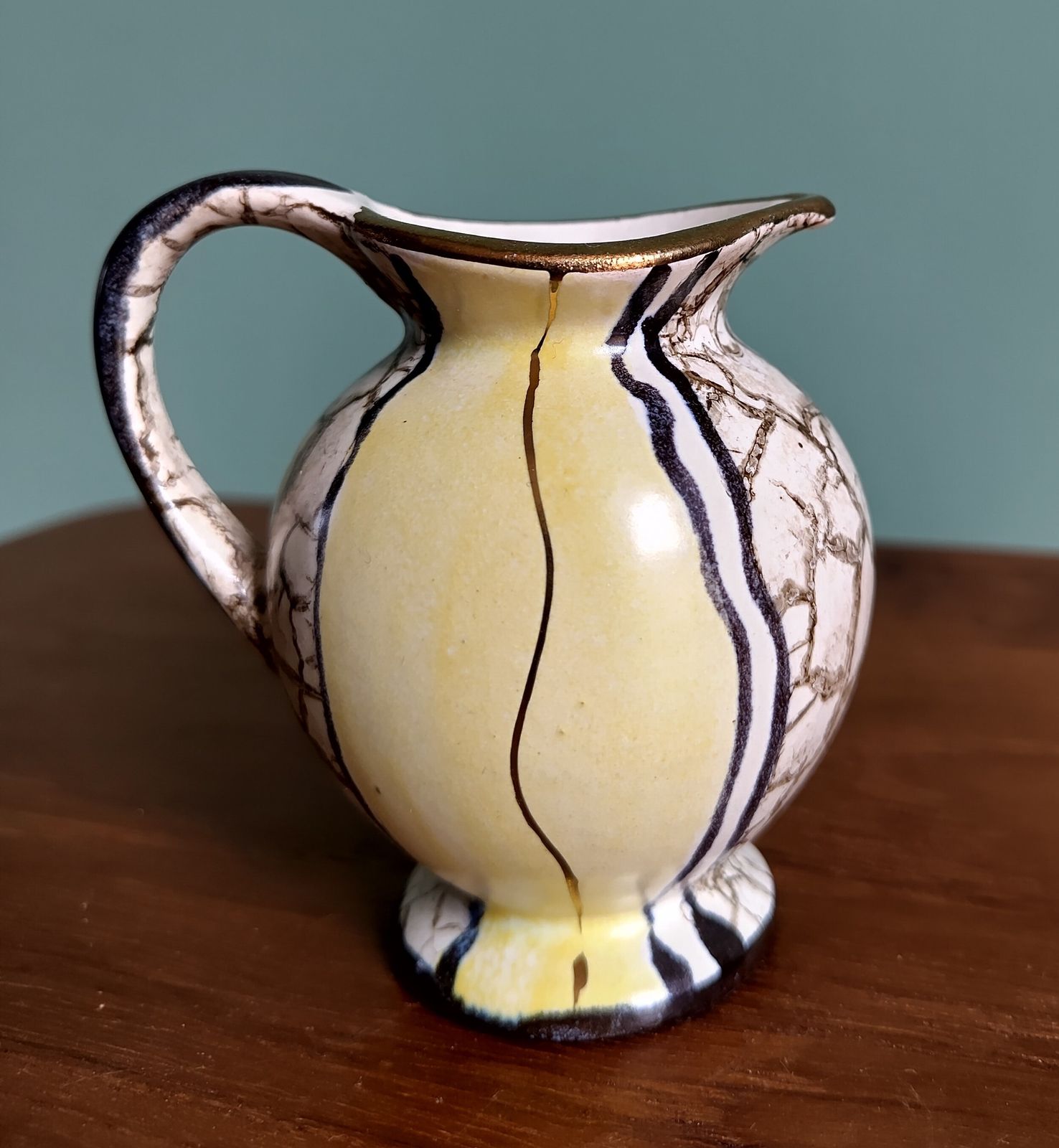 photo for sale Early 20th Century German Jugendstil Miniature Jug (8 Cm) — Hand‑Decorated Panels, Gold Rim, Excellent Condition