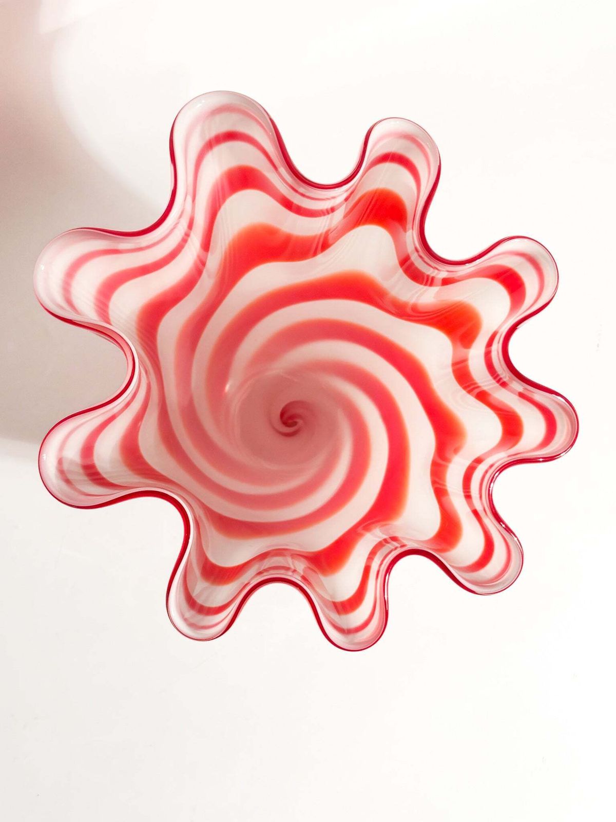 245.0 1980s White And Red Murano Glass Handkerchief Vase photo