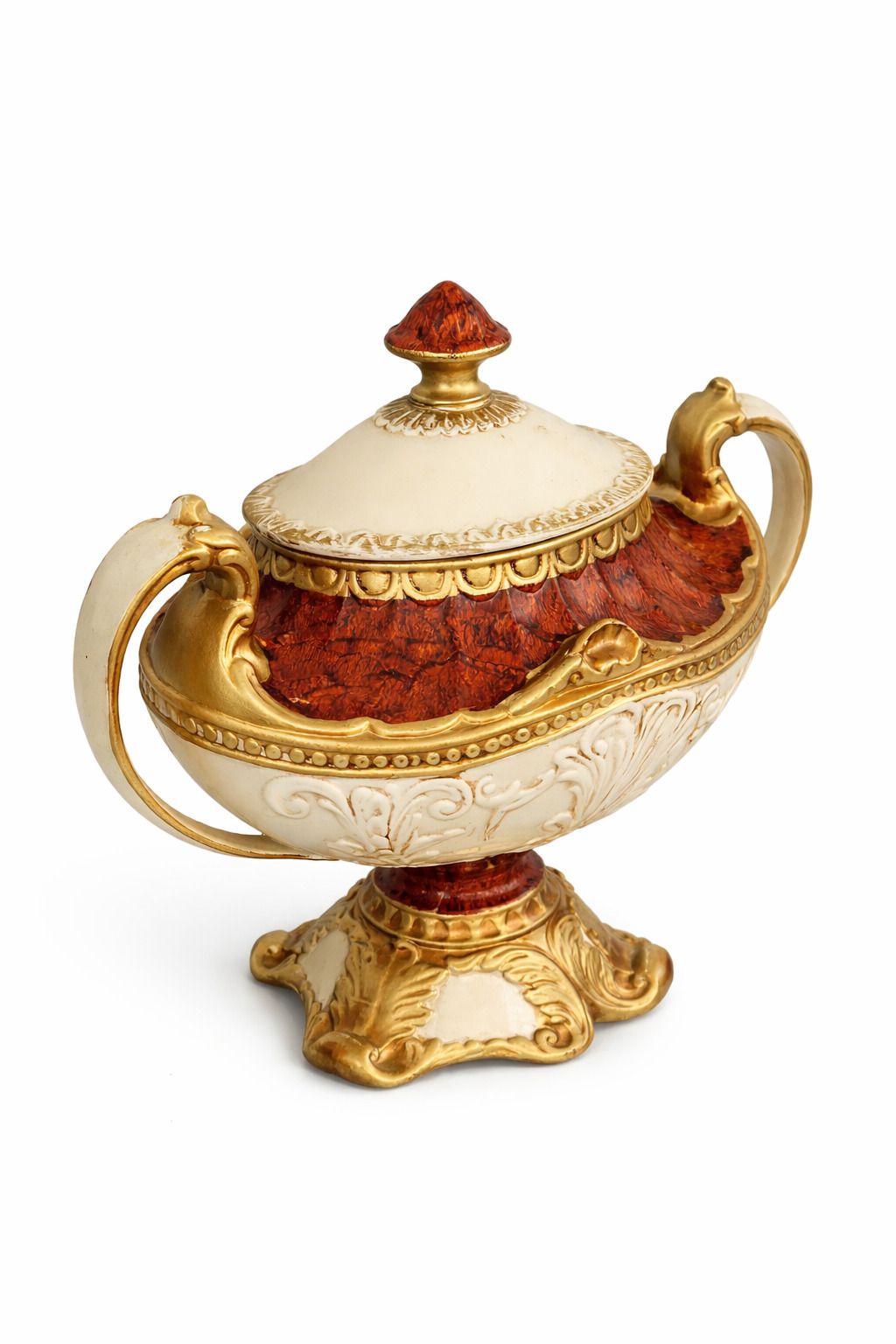 Antique Hand Painted Porcelain Urn With Lid & Gilt Detailing | Continental, C.1900 photo Home Fixtures