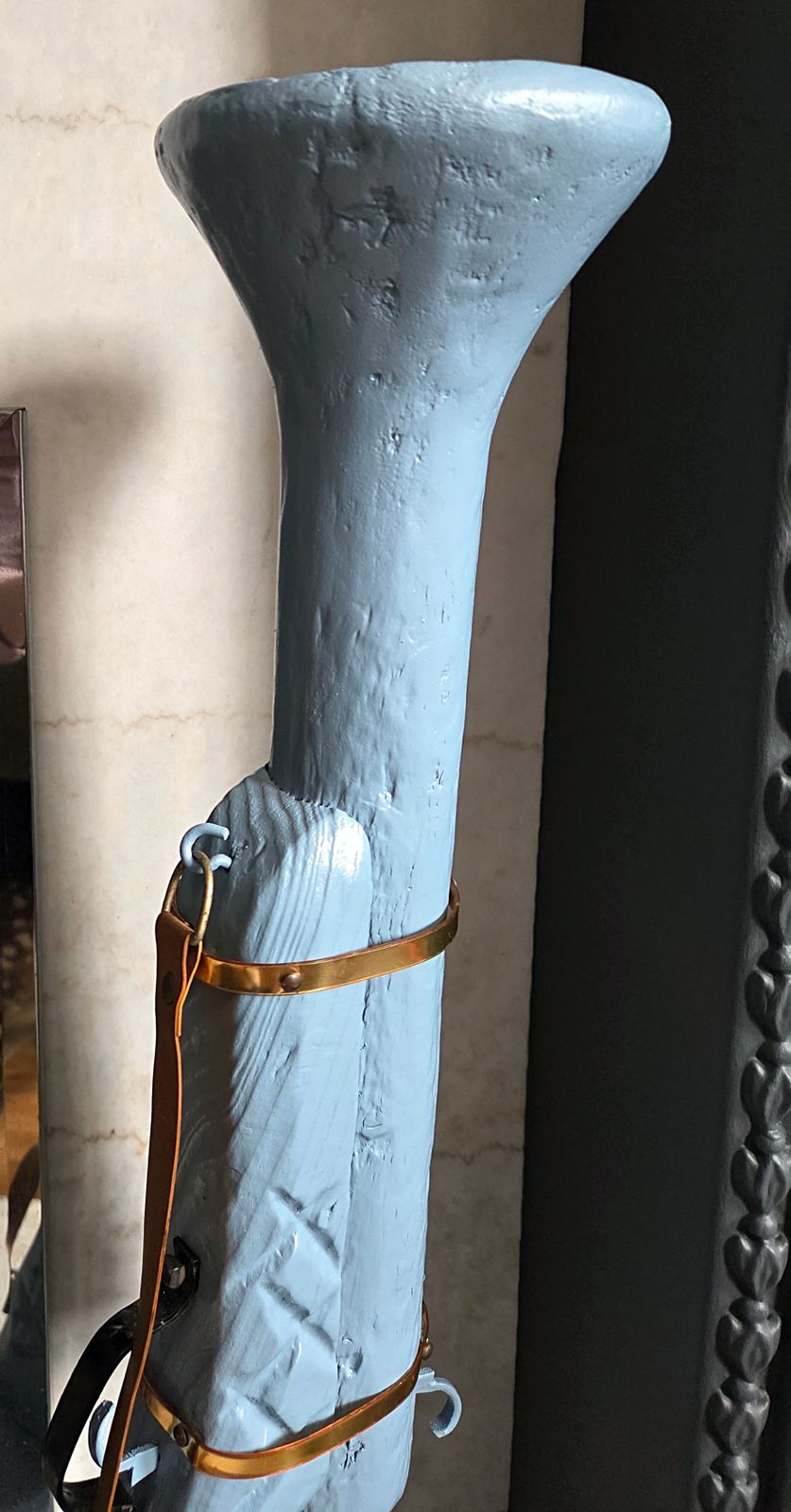 Pair Of Hand Carved Wooden Shotgun Candle Holders | Rustic Rifle Decor With Leather Straps photo buy