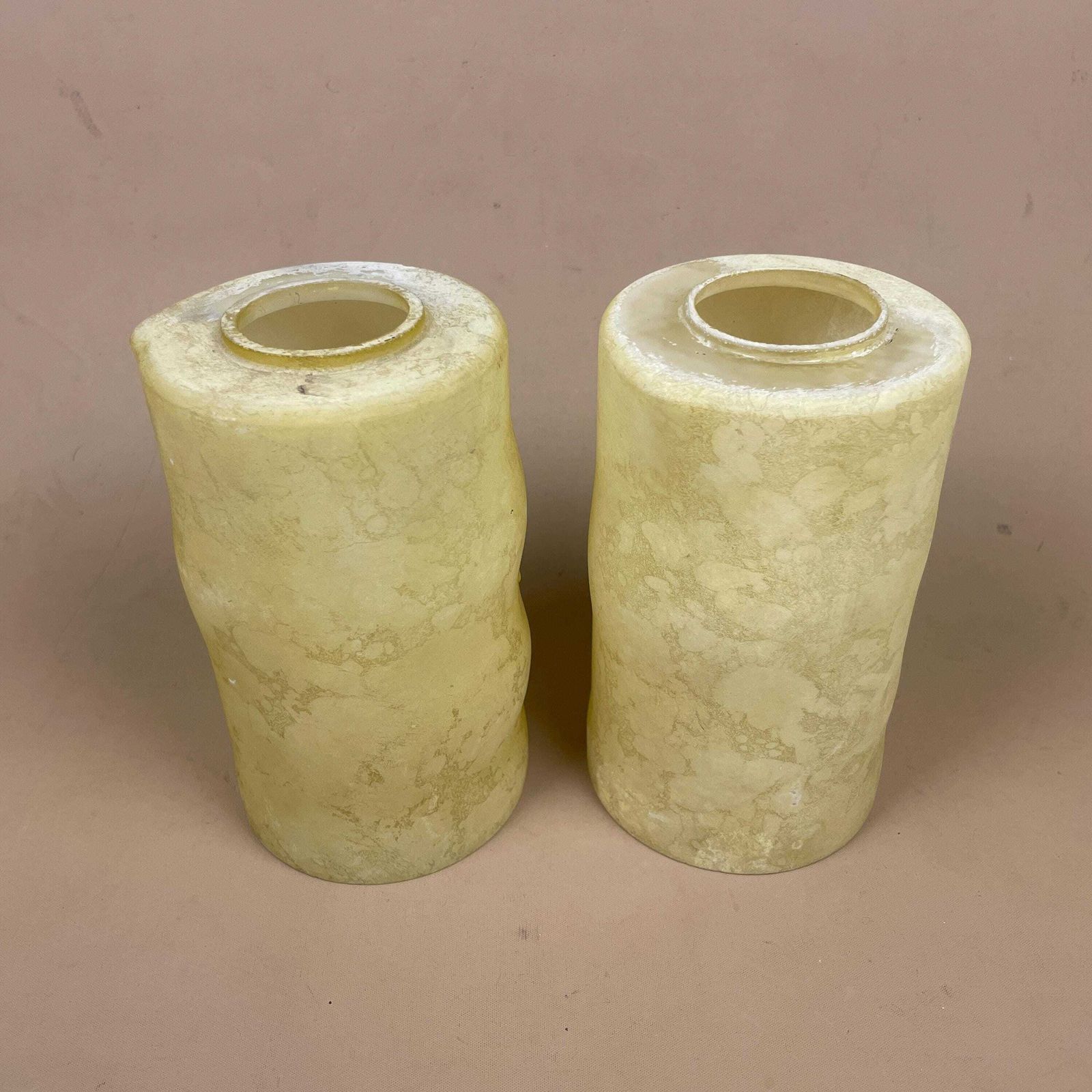 Pair Glass French Lamp Shade Cylinder Pendant, Marbled Pattern Art Deco Lightcream photo Lighting