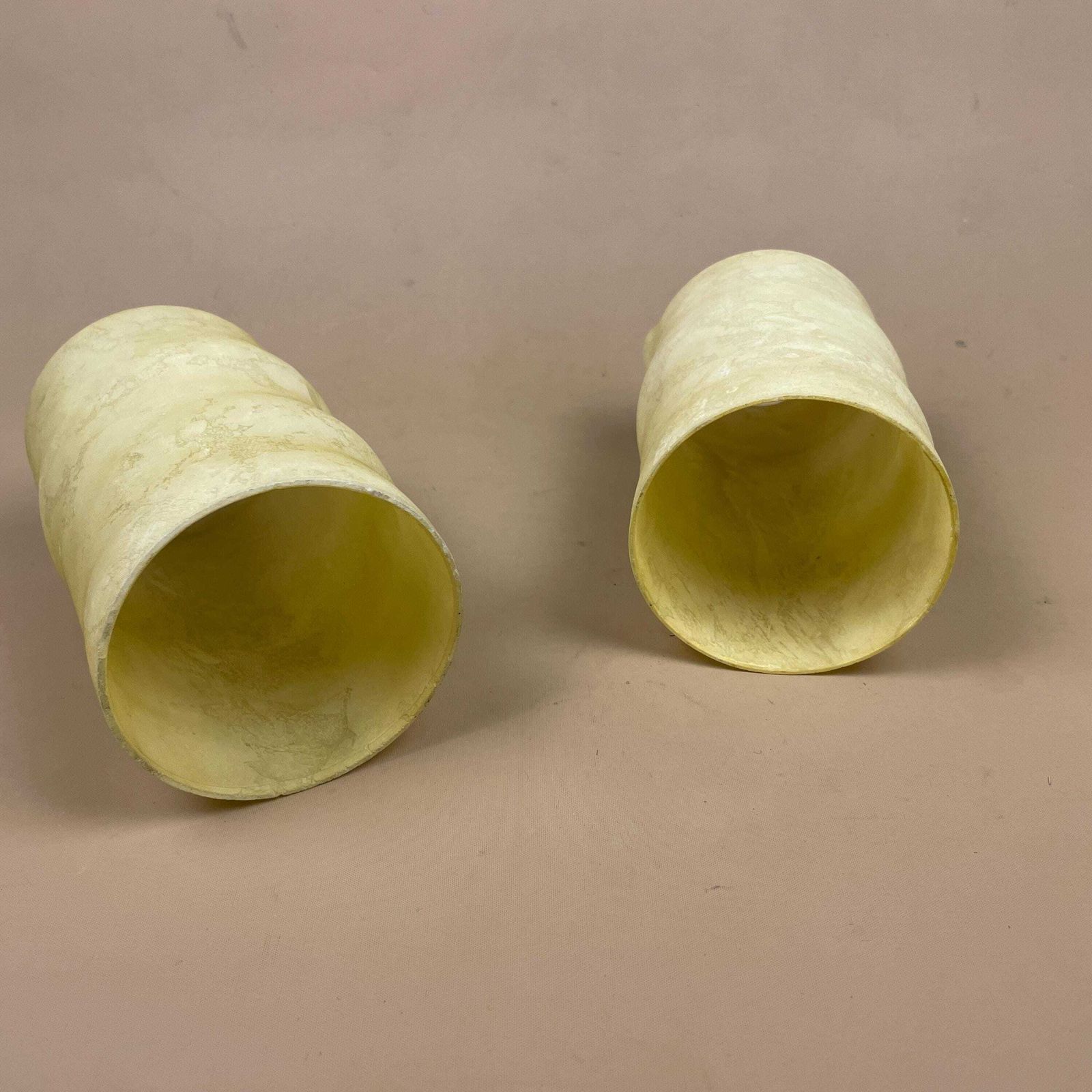 photo for sale Pair Glass French Lamp Shade Cylinder Pendant, Marbled Pattern Art Deco Lightcream