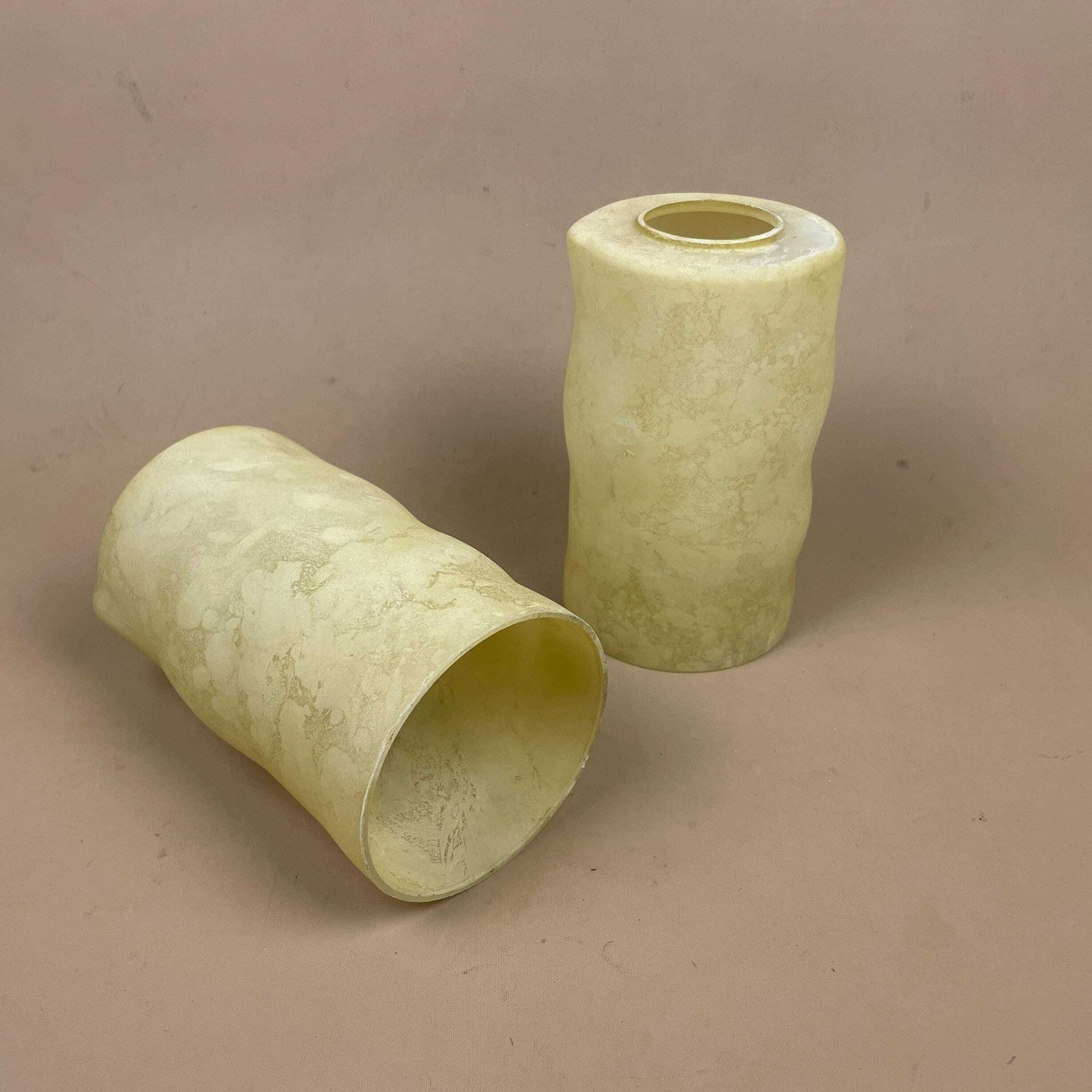 Pair Of Glass French Lamp Shade Cylinder Pendant Lampshade Tiffany Lightshade Light Cream Pendant Art Deco Marbled Pattern Patterned 2 photo vintage