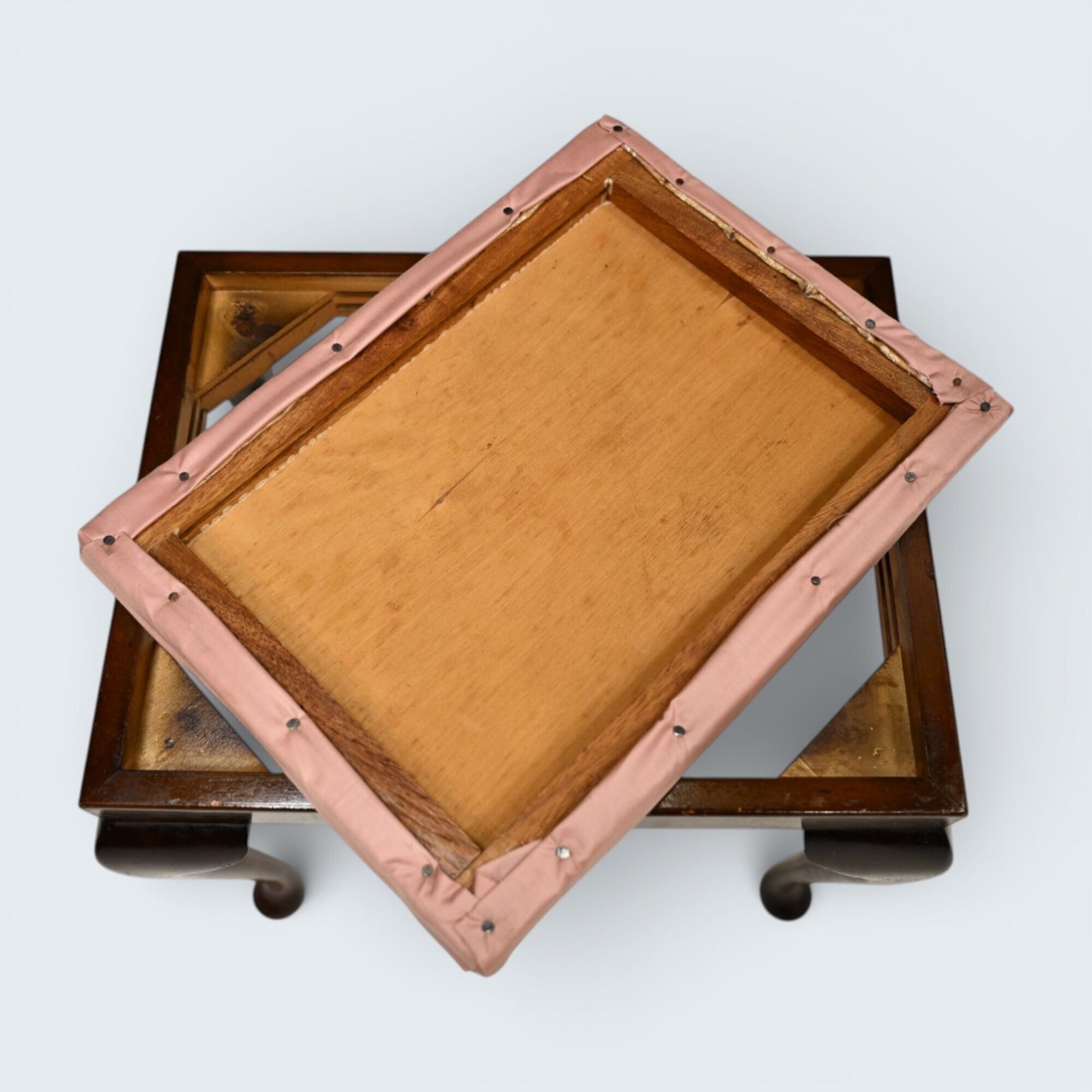 photo buy Vintage Dressing Stool Queen Anne Style Mahogany Pink Free Uk Delivery