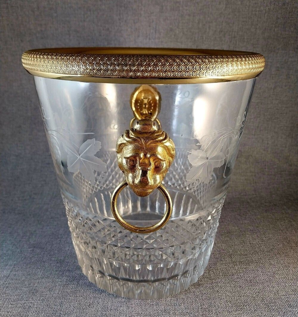 Cut Glass Bottle Cooler Gilt Bronze Mounts 19th Century Ice Bucket photo Home Decor