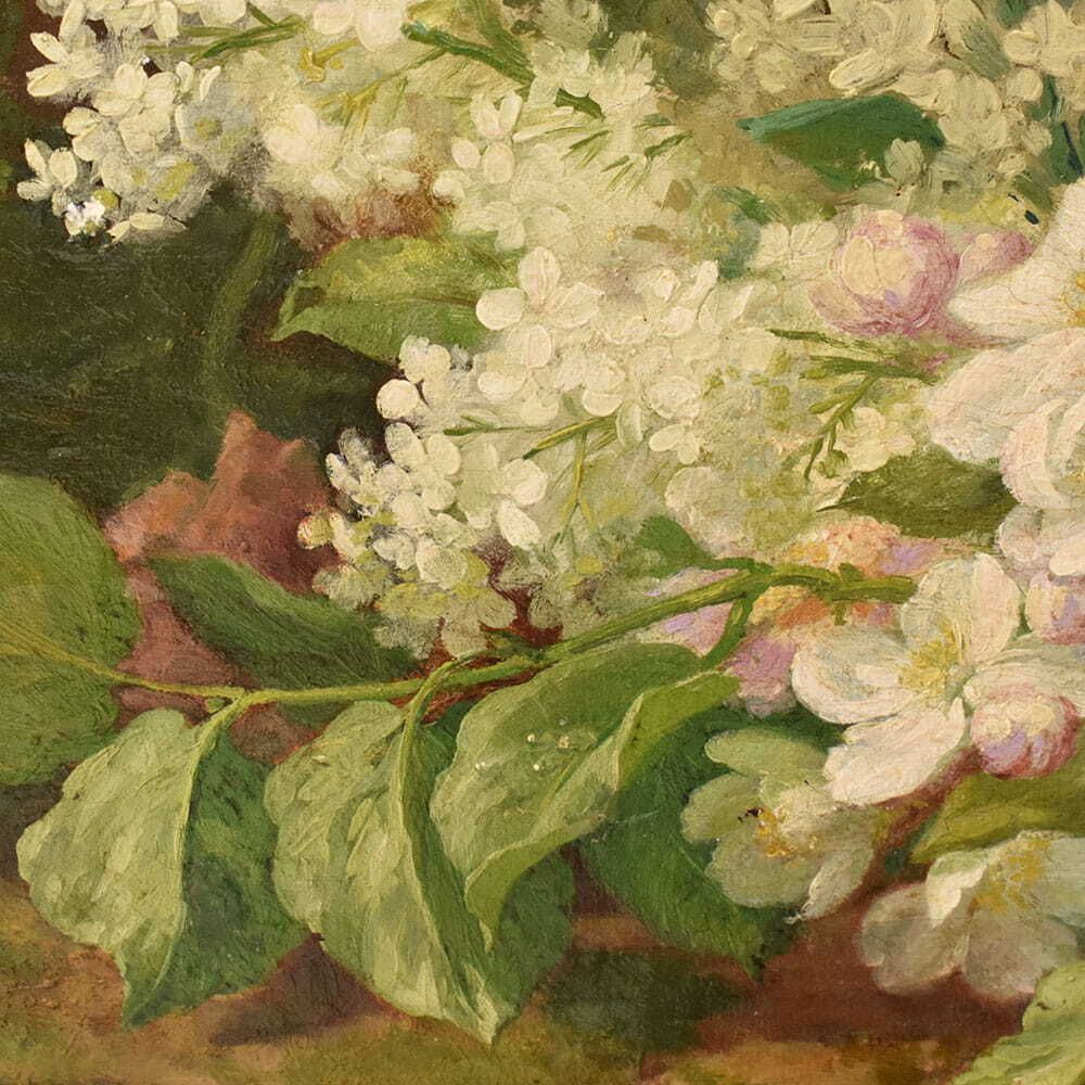 Floral Still Life With Roses And Lilac, Antique Paintings,Flowers, Oil On Canvas, XIX (Qf734) photo 3400.0