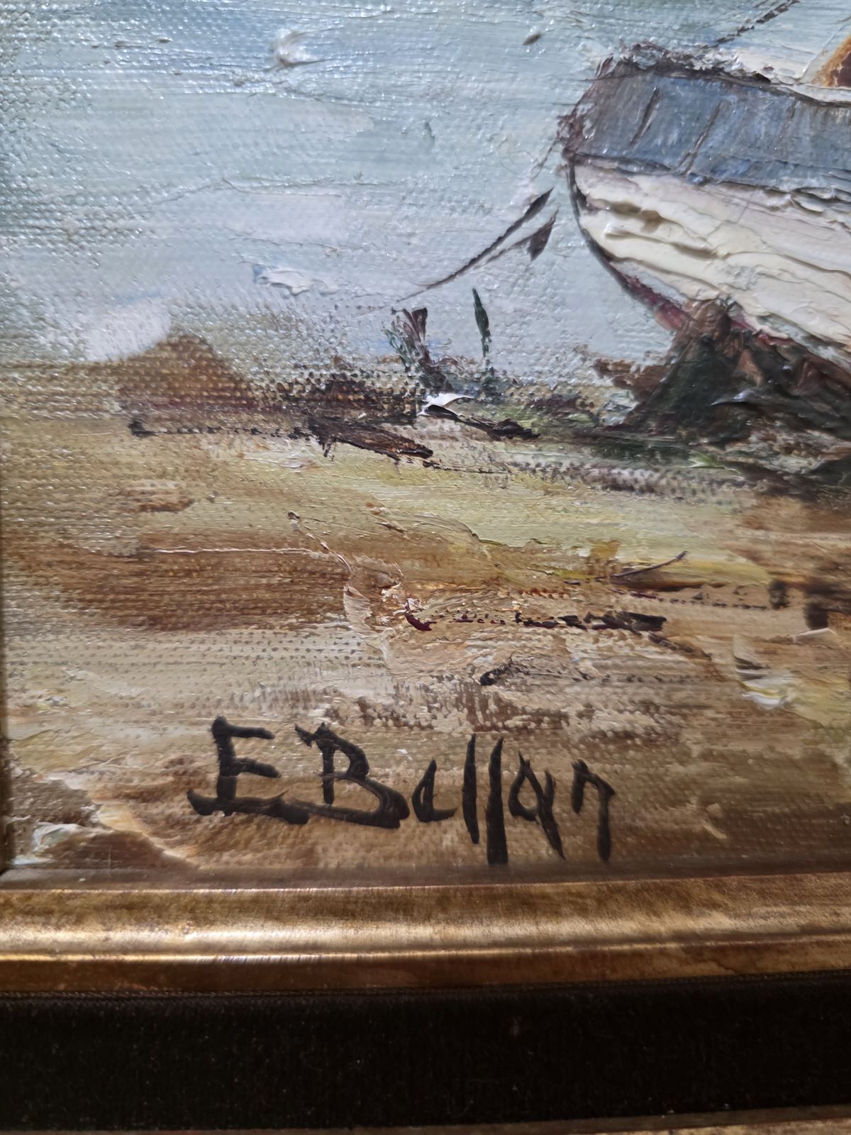 étienne Bellan Signed French Breton Harbour Scene Oil Painting, Framed. photo for sale