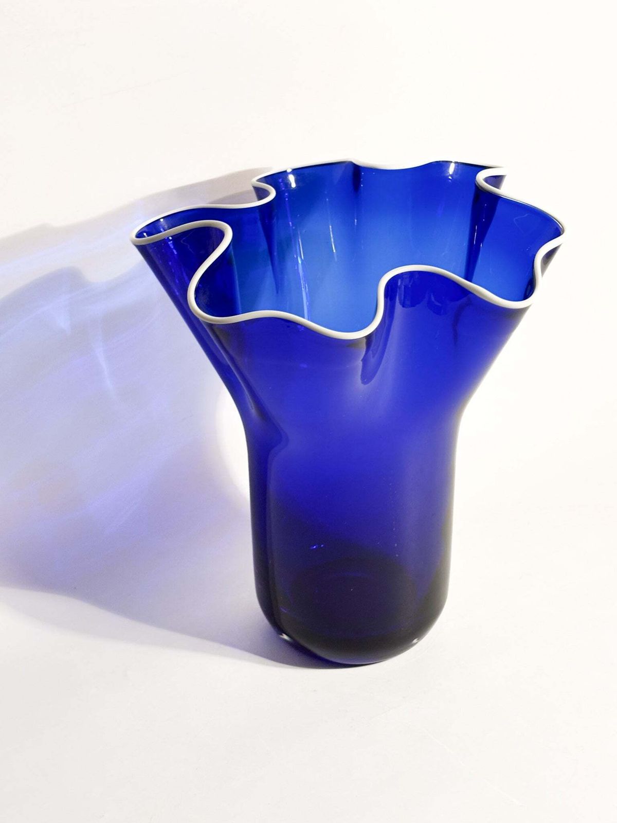 Blue And White Murano Glass Handkerchief Vase From The 1980s photo Home Decor