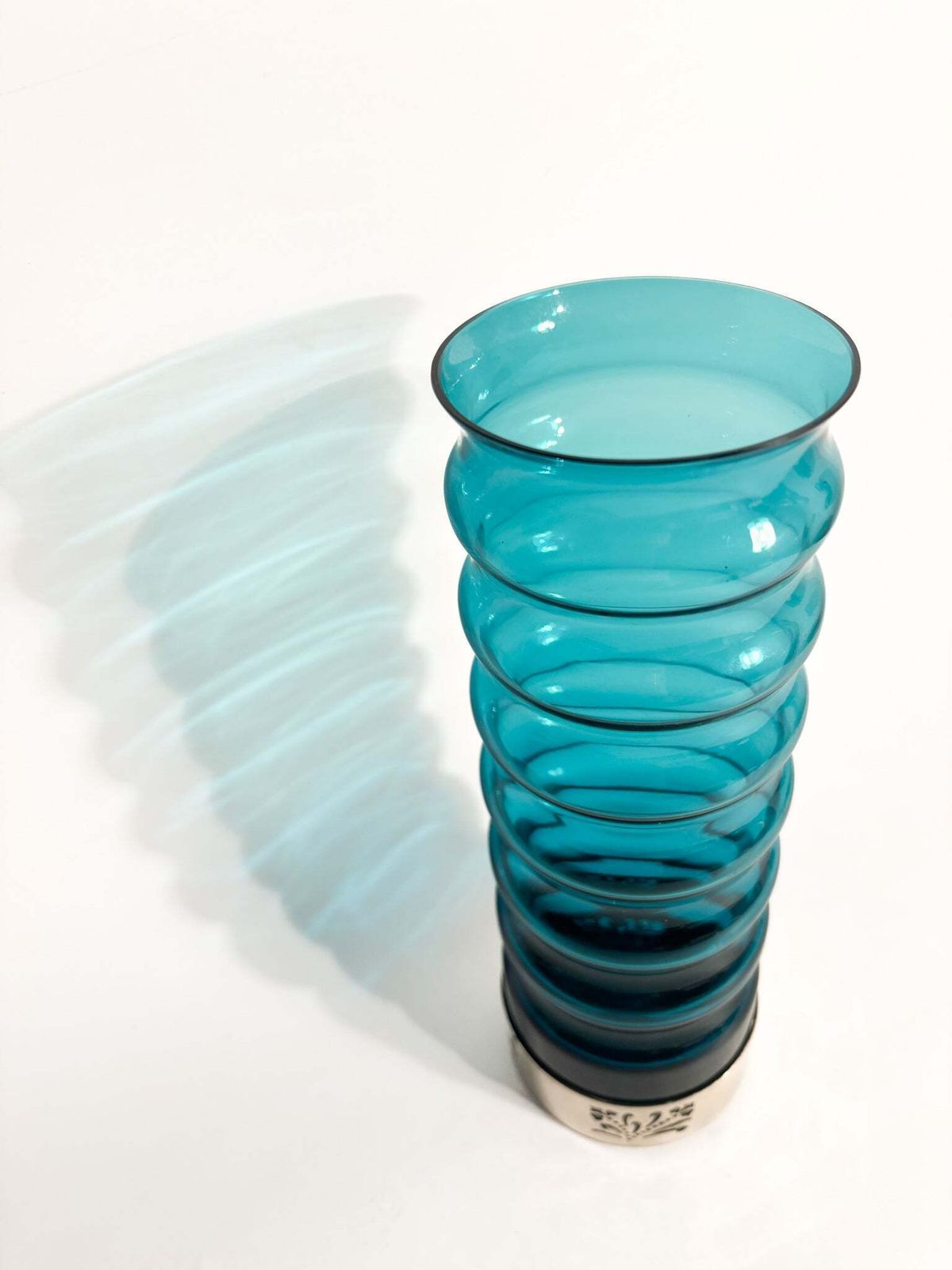 Cylindrical Vase In Blue Glass And Silver Metal, 1970s photo vinterior
