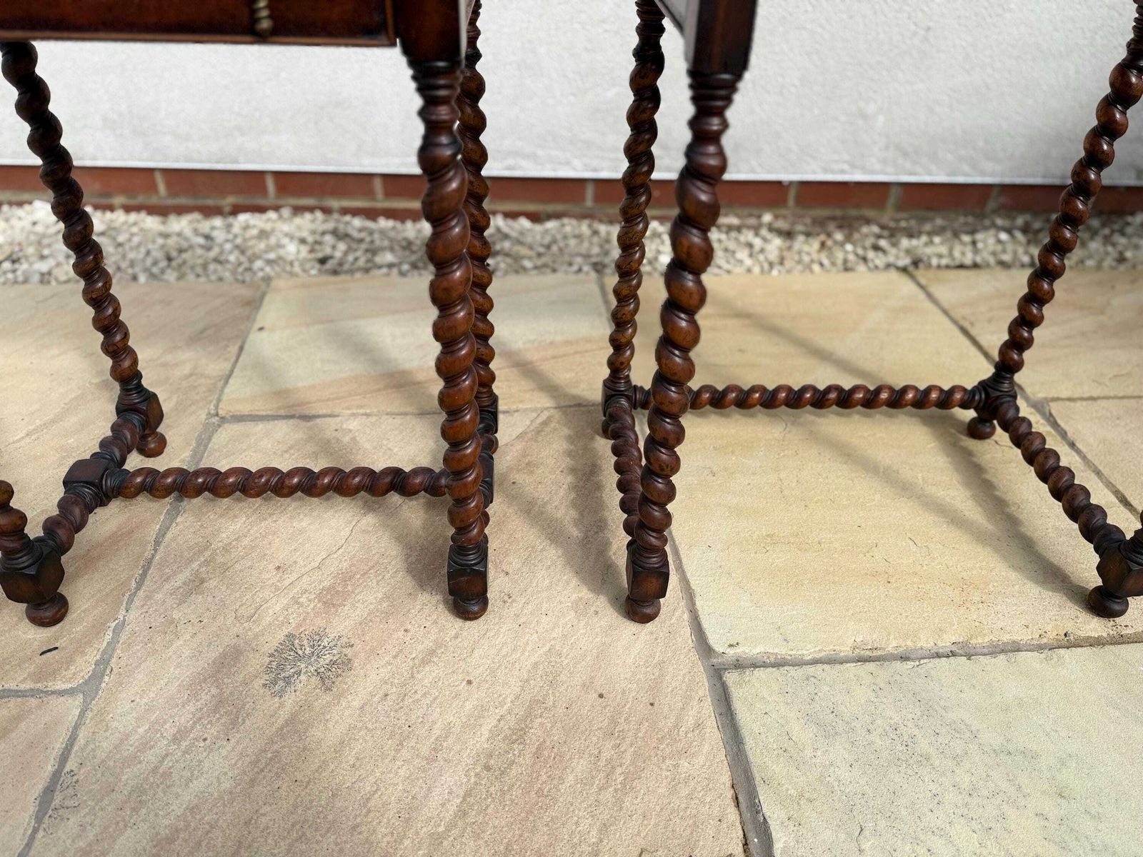 Jonathan Charles/Harrods Walnut Barley Twist Nest Of Two Tables With Leather Inset And Single Drawer To Small Table photo furniture