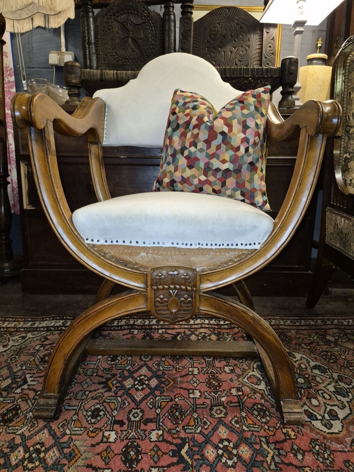 An Epic Sturdy In Calico Iconic X Frame Victorian Armchair In Creamy Satinwood photo furniture
