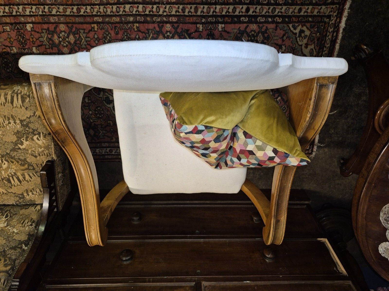 An Epic Sturdy In Calico Iconic X Frame Victorian Armchair In Creamy Satinwood photo vintage