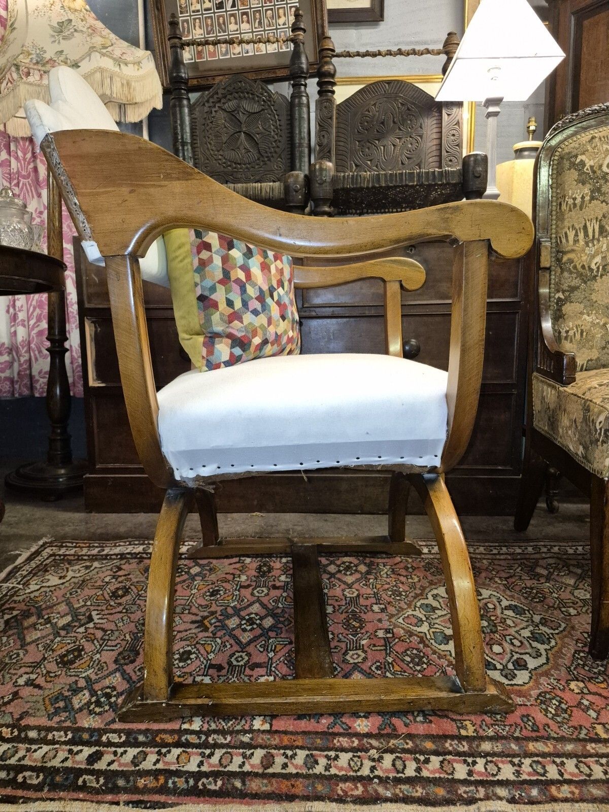 photo furniture An Epic Sturdy In Calico Iconic X Frame Victorian Armchair In Creamy Satinwood