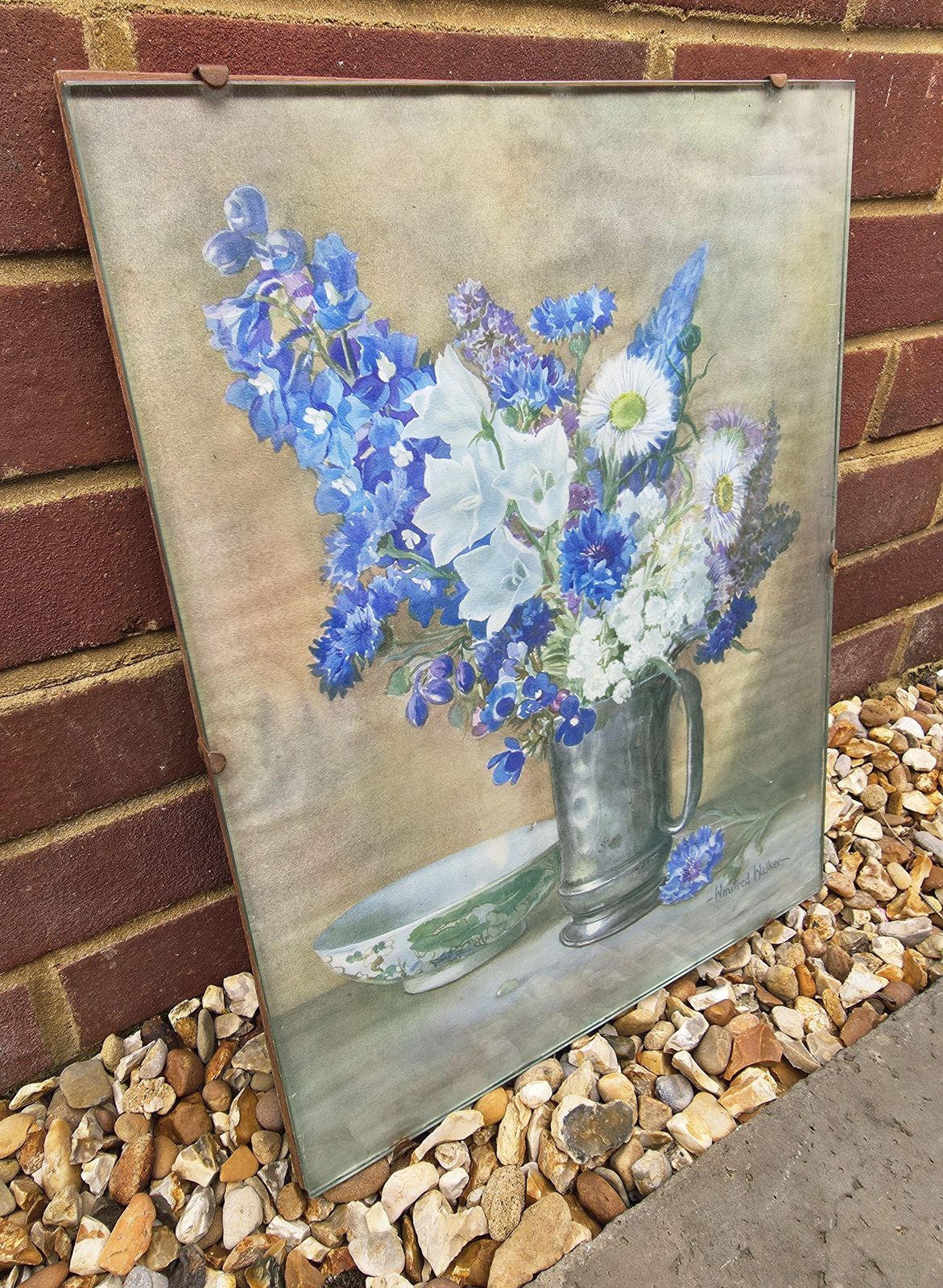 Original Glassfronted Watercolour Of Delphinium Bouquet By Winifred Walker (1882 1965) photo Art