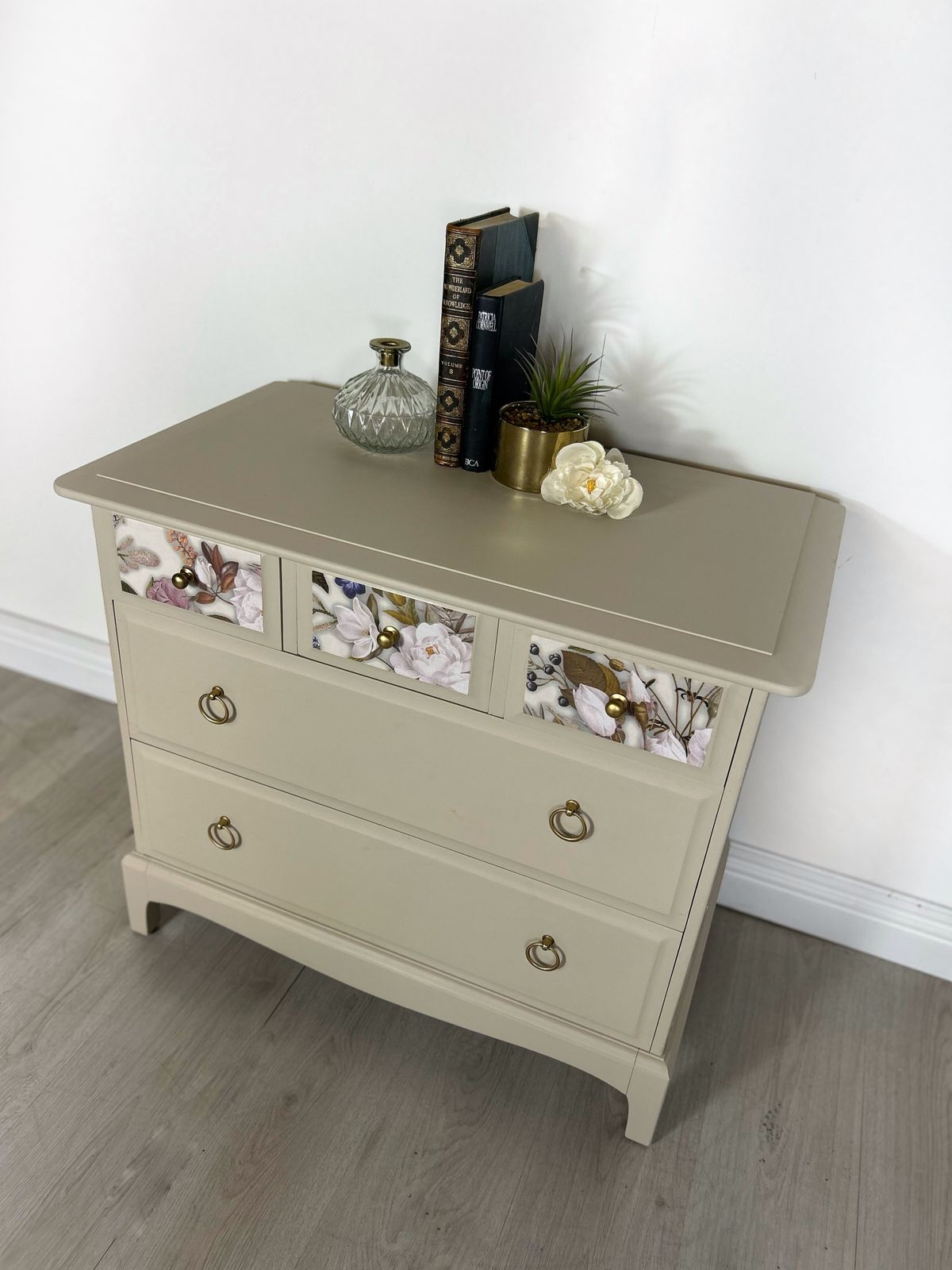 Stag Floral Neutral Oversized Bedside Cabinets | Vintage Pair Uk photo vintage