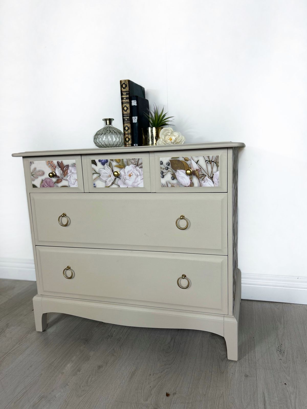 photo furniture Stag Floral Neutral Oversized Bedside Cabinets | Vintage Pair Uk