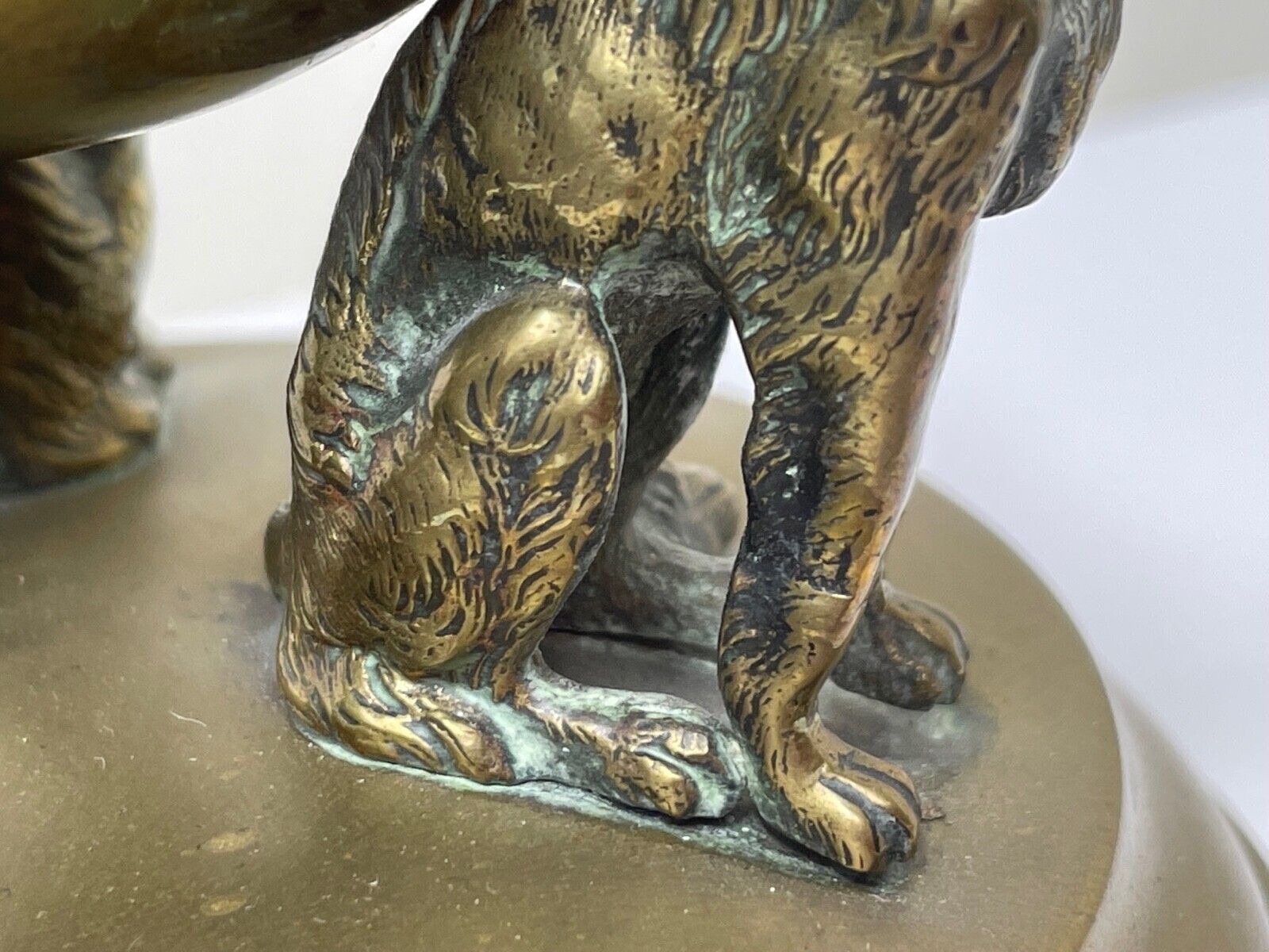 850.0 Victorian Brass Inkwell With Irish Setter Dogs Globe photo