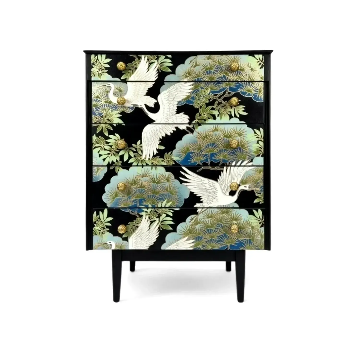 Upcycled Vintage Mid Century Chest Of Drawers With Chinoiserie Design