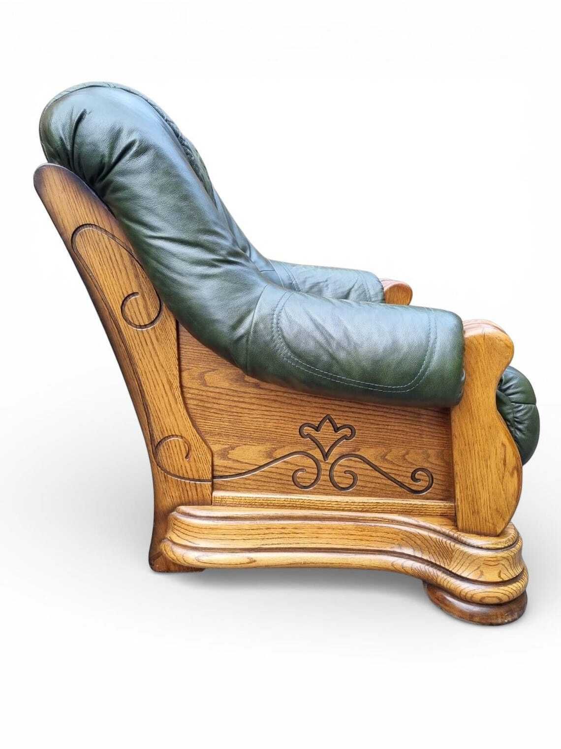 Vintage Leather Armchair With Solid Oak Frame  Green Leather C.1970s photo vinterior