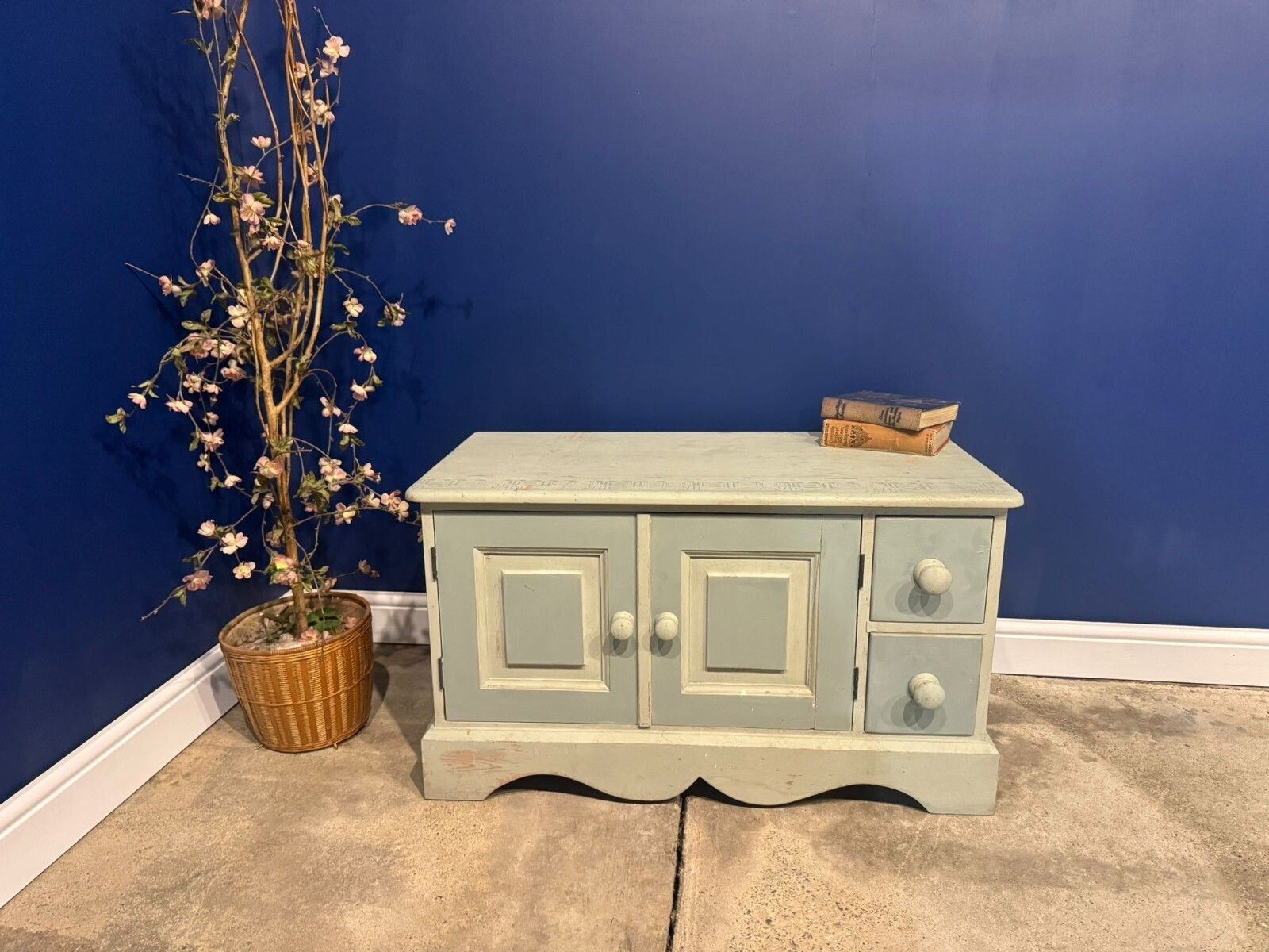 Vintage Solid Pine Sideboard Shabby Chic Pot Cupboard Record Cabinet Painted