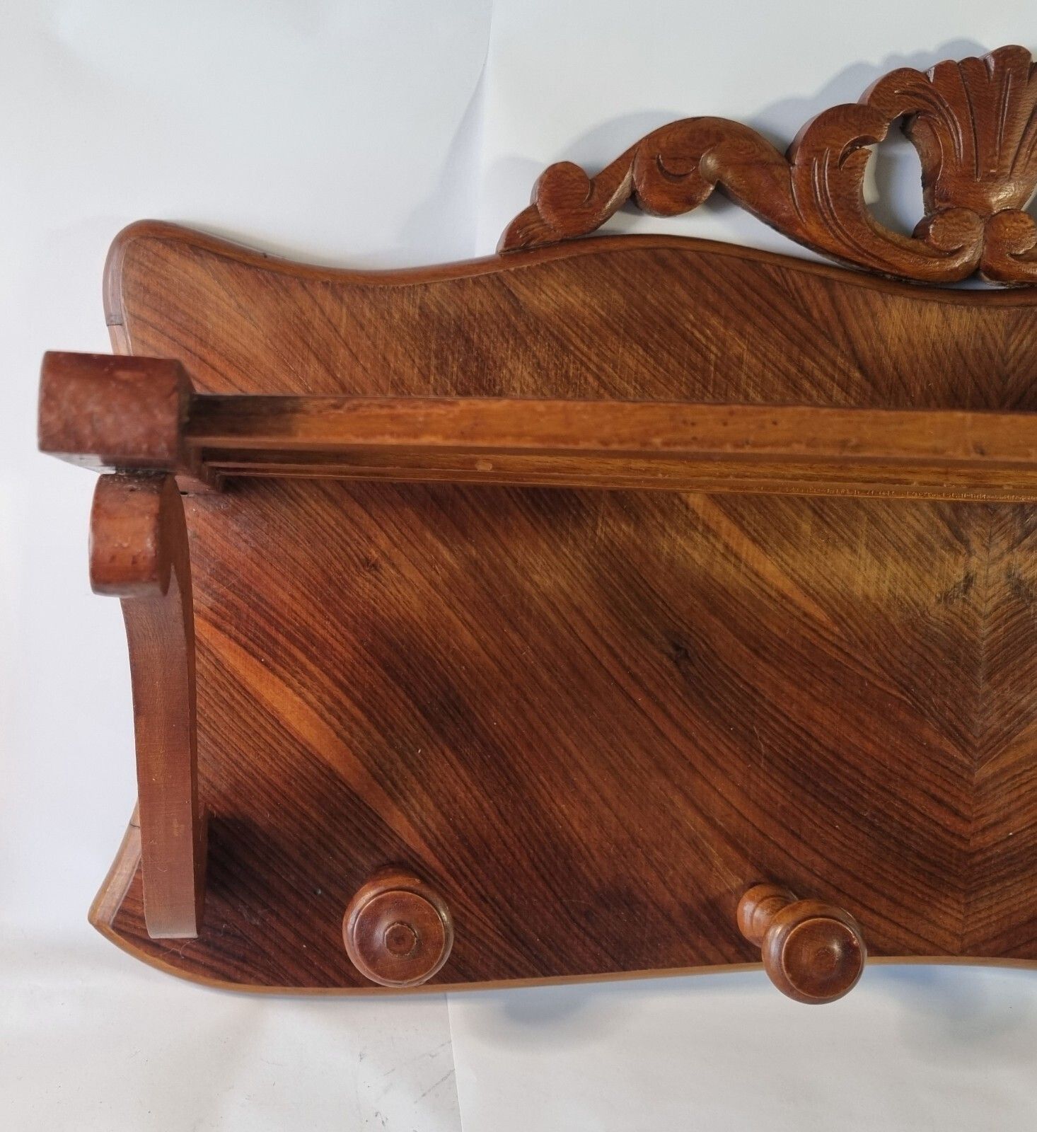 Vintage Ornate Wooden French Coat & Hat Rack 4 Hooks Wall Mounted Walnut Veneer photo furniture