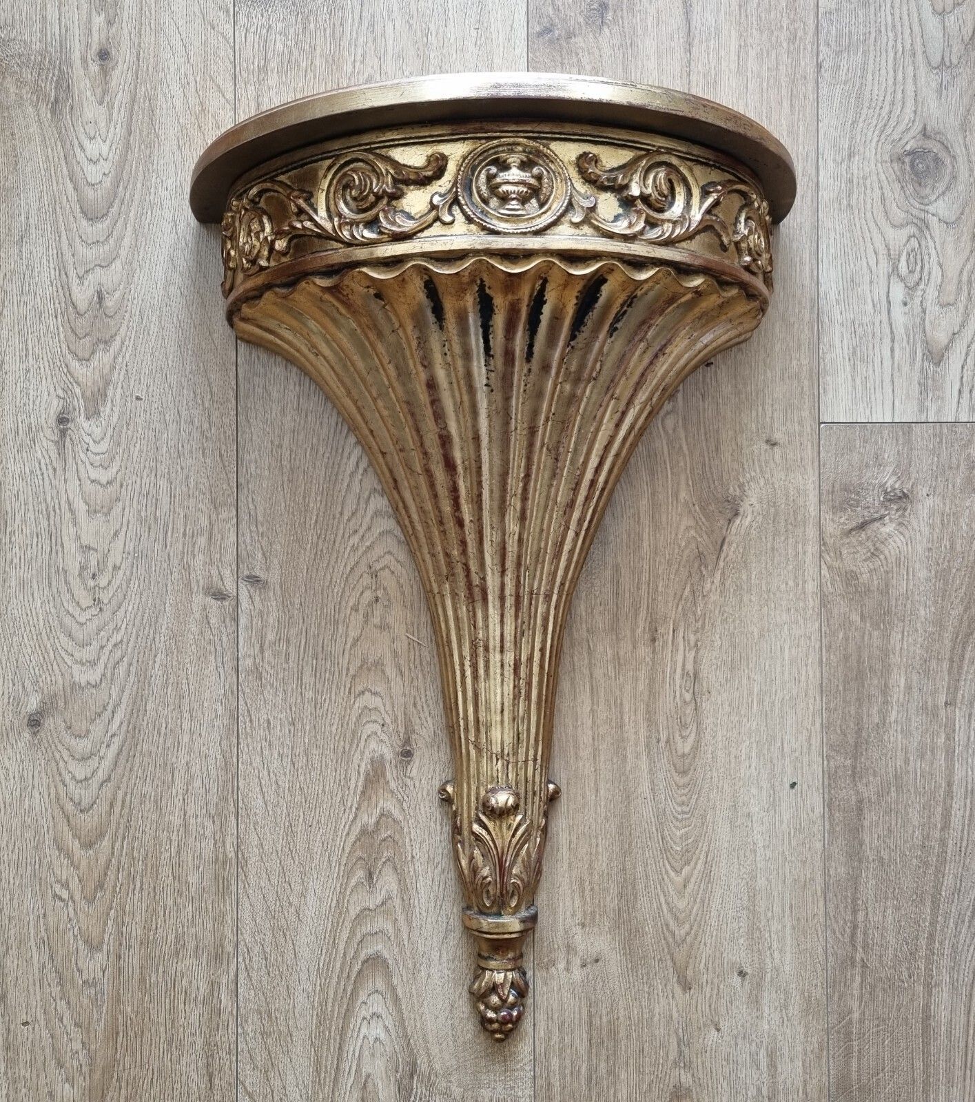115.0 Vintage Large Ornate Gold Resin Wall Shelf Rococo Hollywood Regency Style 62cm photo